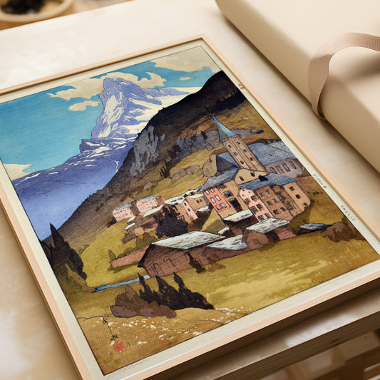Hiroshi Yoshida – The Matterhorn | Vintage Japanese Woodblock Art (available framed or unframed)
