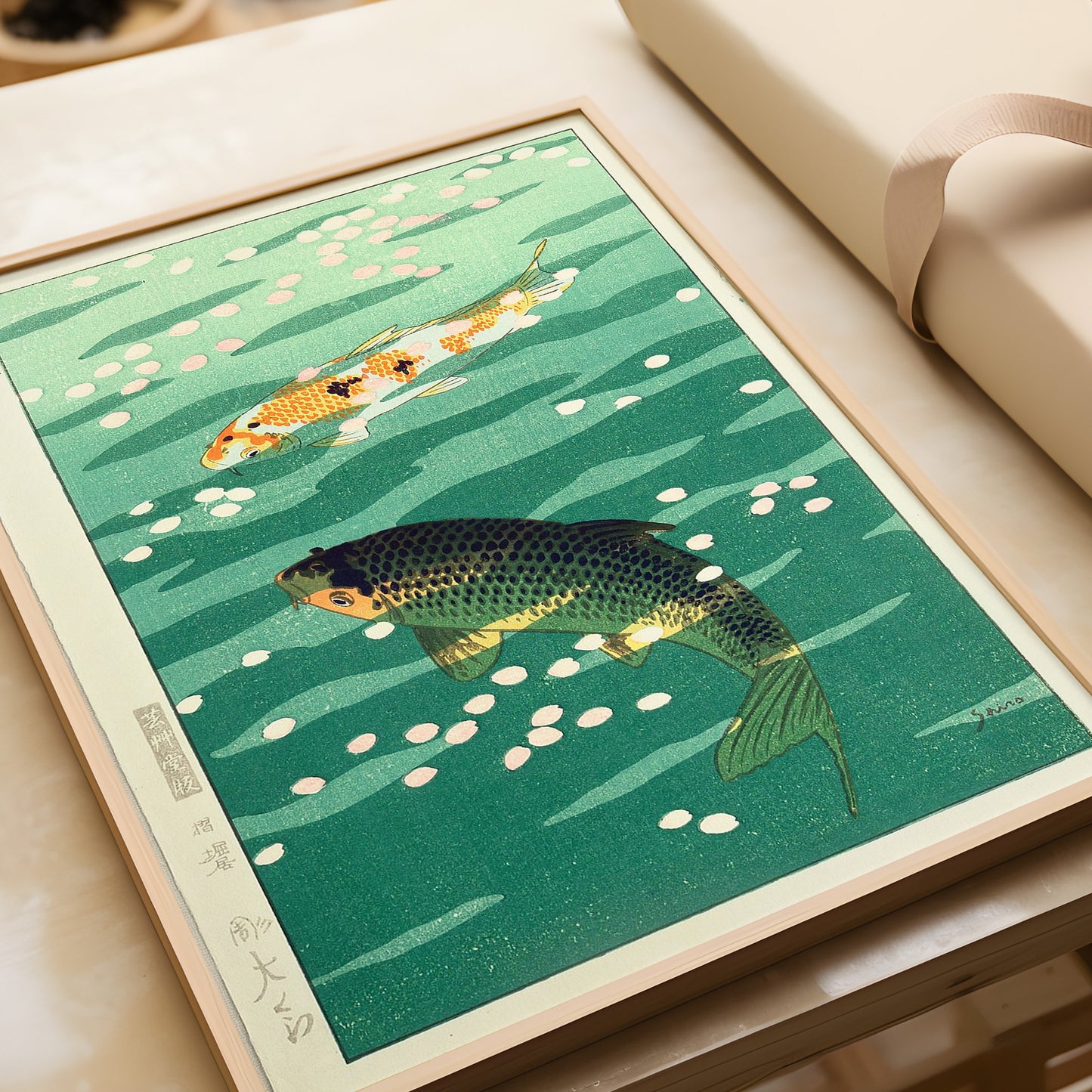 Shiro Kasamatsu - Carp | Vintage Japanese Woodblock Art in Blue (available framed or unframed)