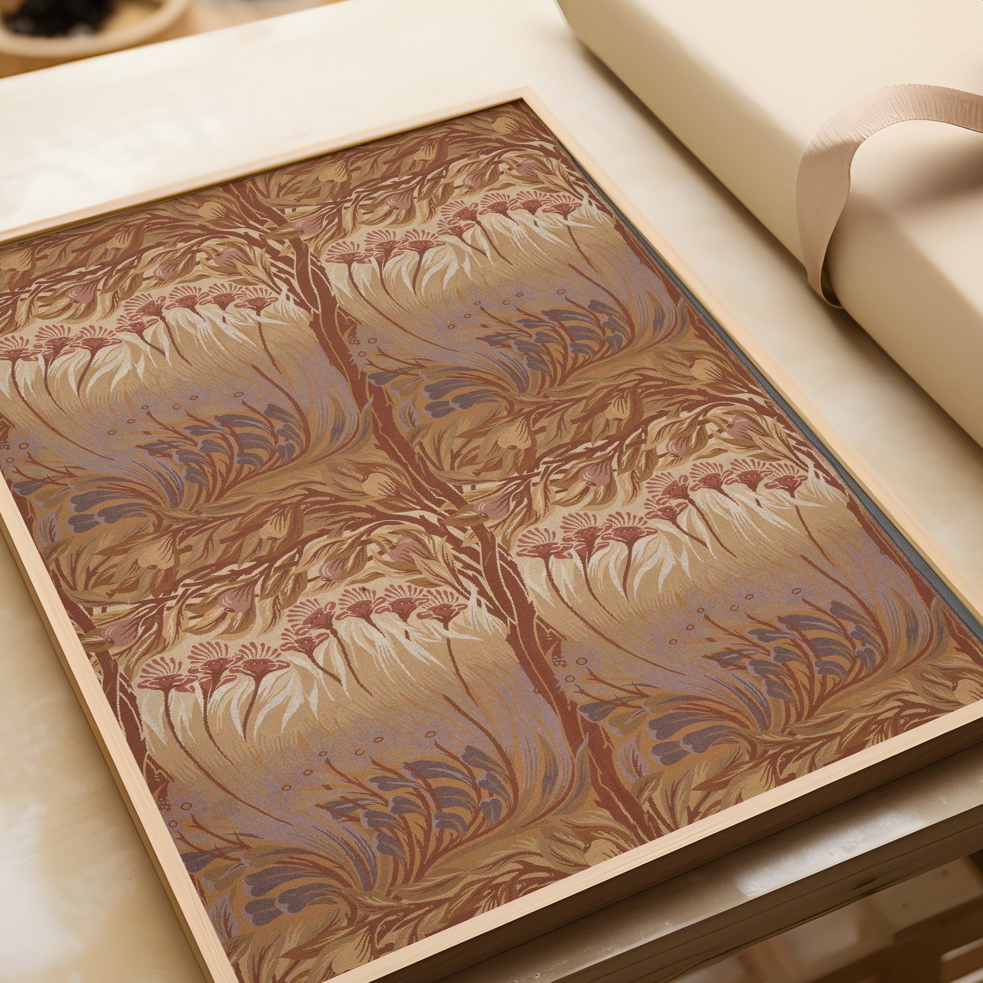 William Morris - The Fig Tree by Arthur Heygate Mackmurdo (woven wool) | Vintage Pattern Print in Brown (available framed or unframed)
