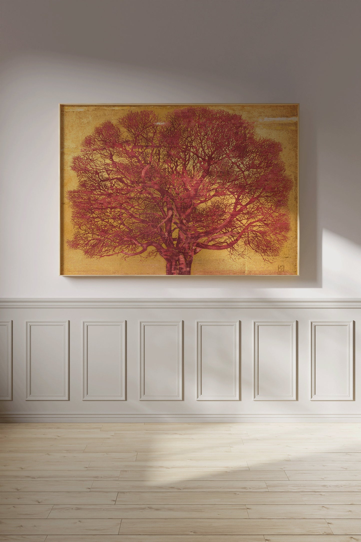 Joichi Hoshi - Red Tree | Vintage Japanese Woodblock Art in Red and Gold (available framed or unframed)