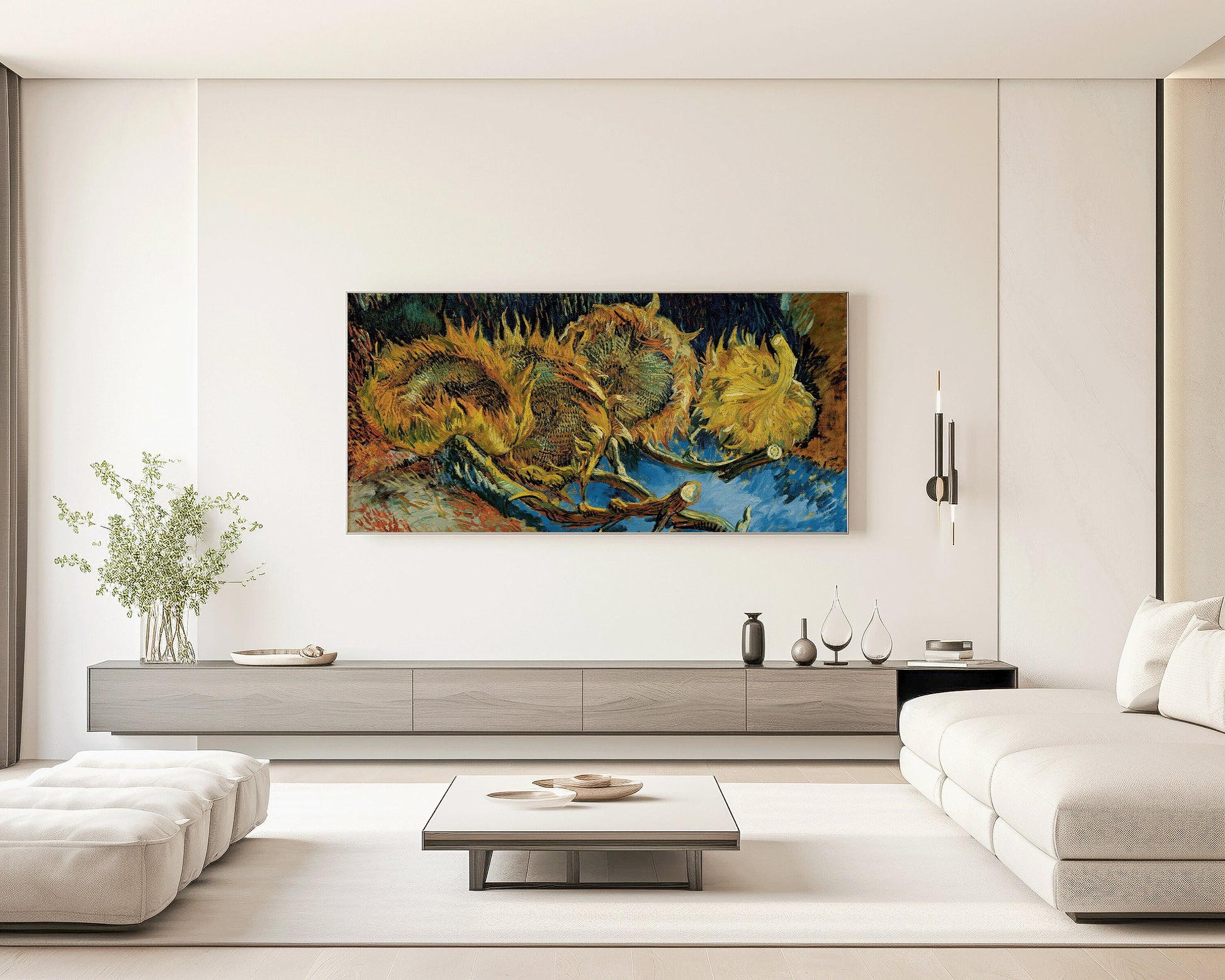 Vincent Van Gogh – Three Sunflowers Gone to Seed | Vintage Impressionist Wide Panoramic Art (available framed or unframed)