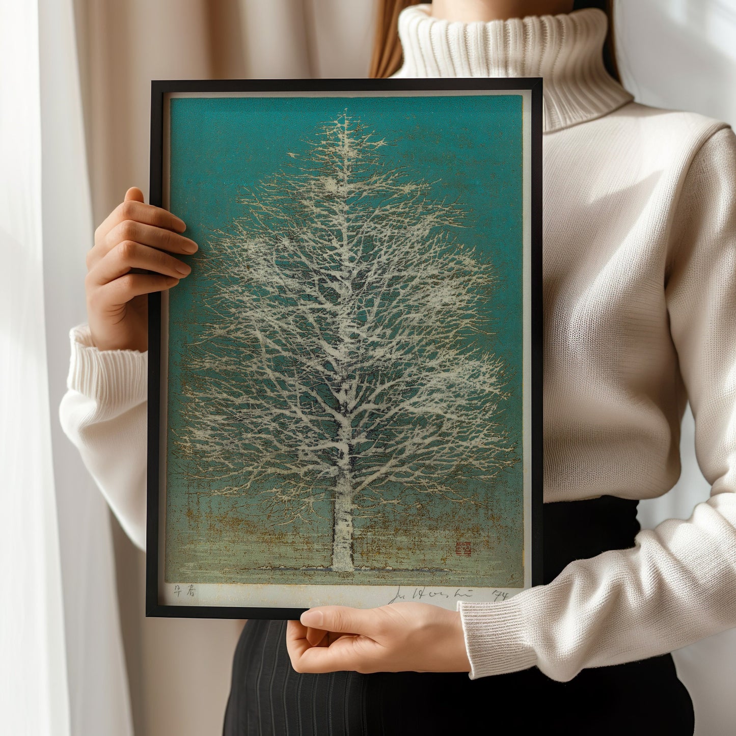 Joichi Hoshi - Winter Tree Against Blue Sky | Vintage Japanese Woodblock Art | (available framed or unframed)