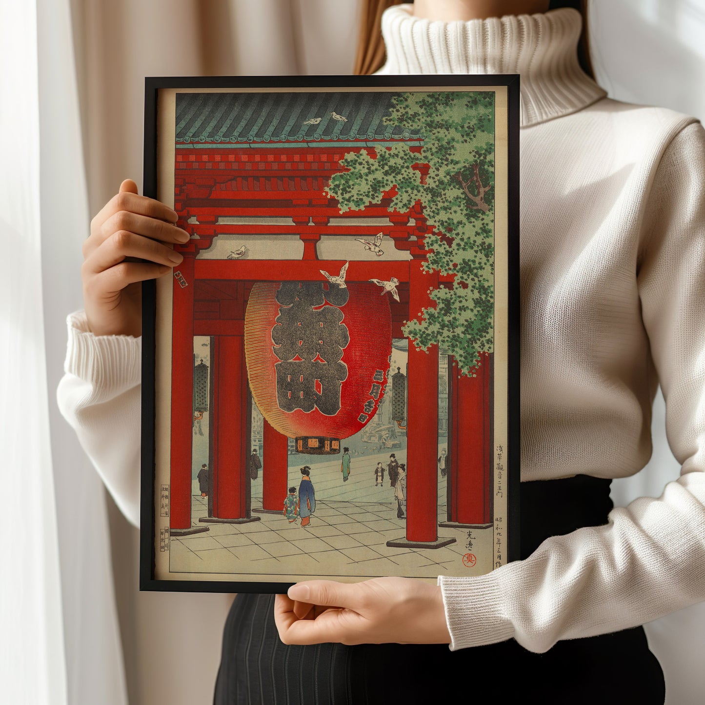 Tsuchiya Koitsu - Nio Gate at Asakusa Kannon | Vintage Japanese Woodblock Art in Blue (available framed or unframed)