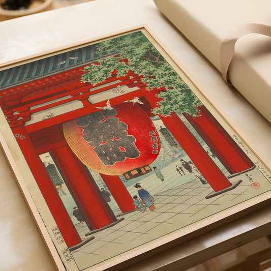 Tsuchiya Koitsu - Nio Gate at Asakusa Kannon | Vintage Japanese Woodblock Art in Blue (available framed or unframed)