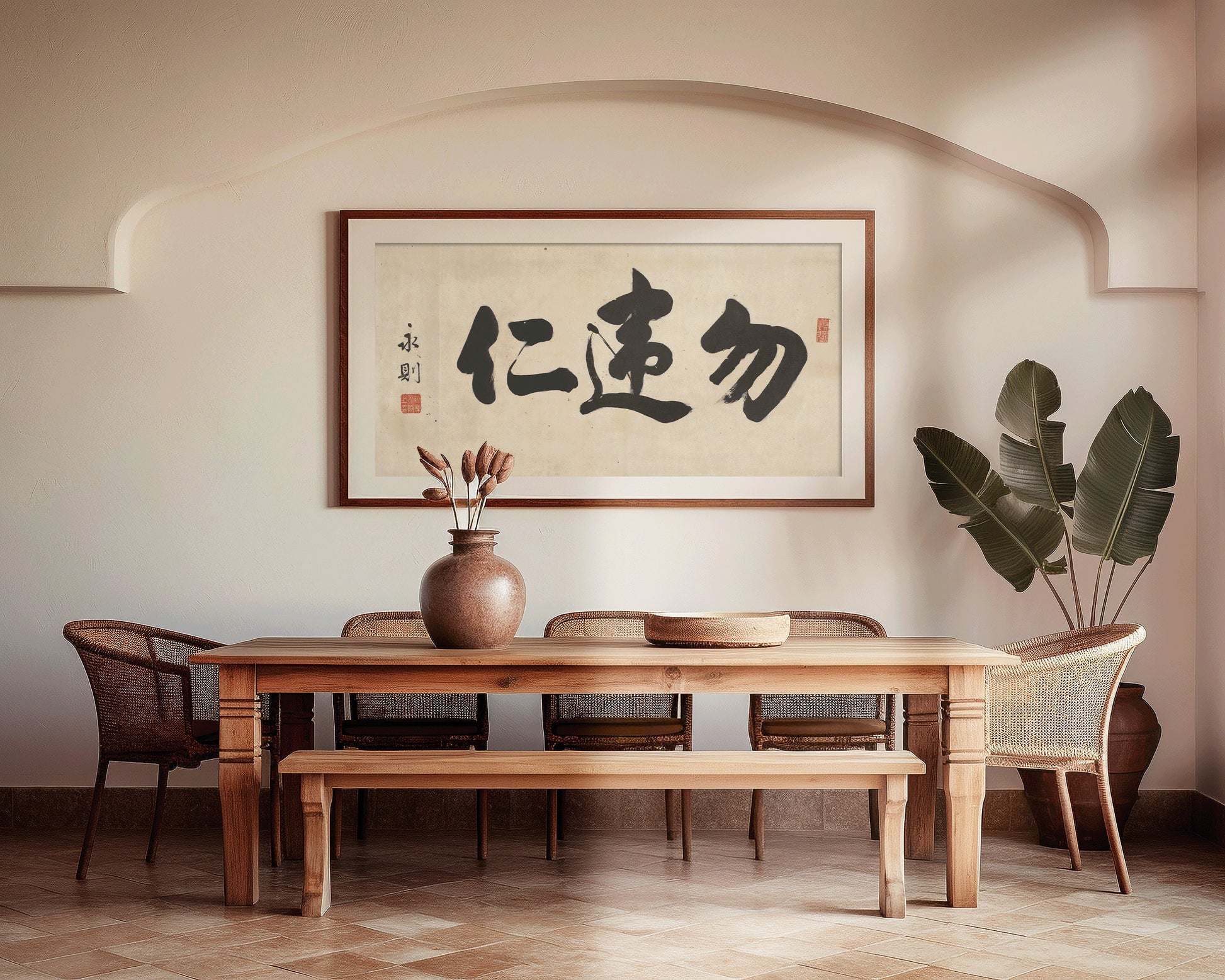 Chinese Calligraphy – "Choose Kindness" | Vintage Asian Japanese Chinese Wide Panoramic Art (available framed or unframed)