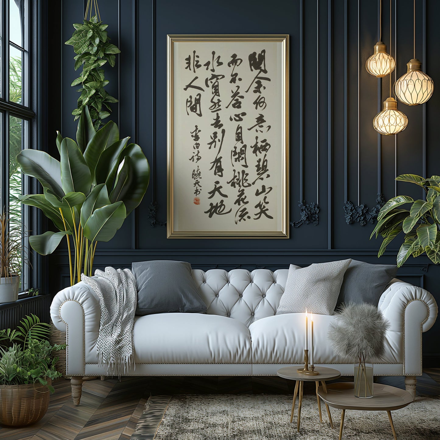 Chinese Calligraphy – Shan Xiaotian; Poem by Li Bai | Vintage Asian Japanese Chinese Wide Panoramic Art (available framed or unframed)