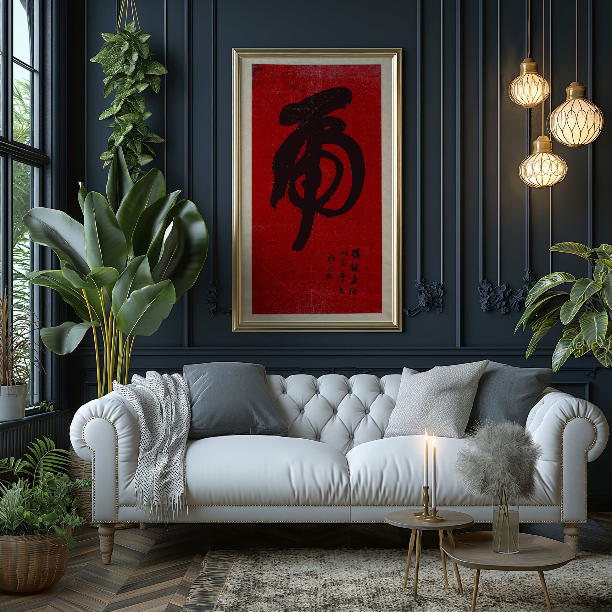 Chinese Calligraphy – Weng Tonghe: Tiger Calligraphy | Vintage Asian Japanese Chinese Wide Panoramic Art Red (available framed or unframed)