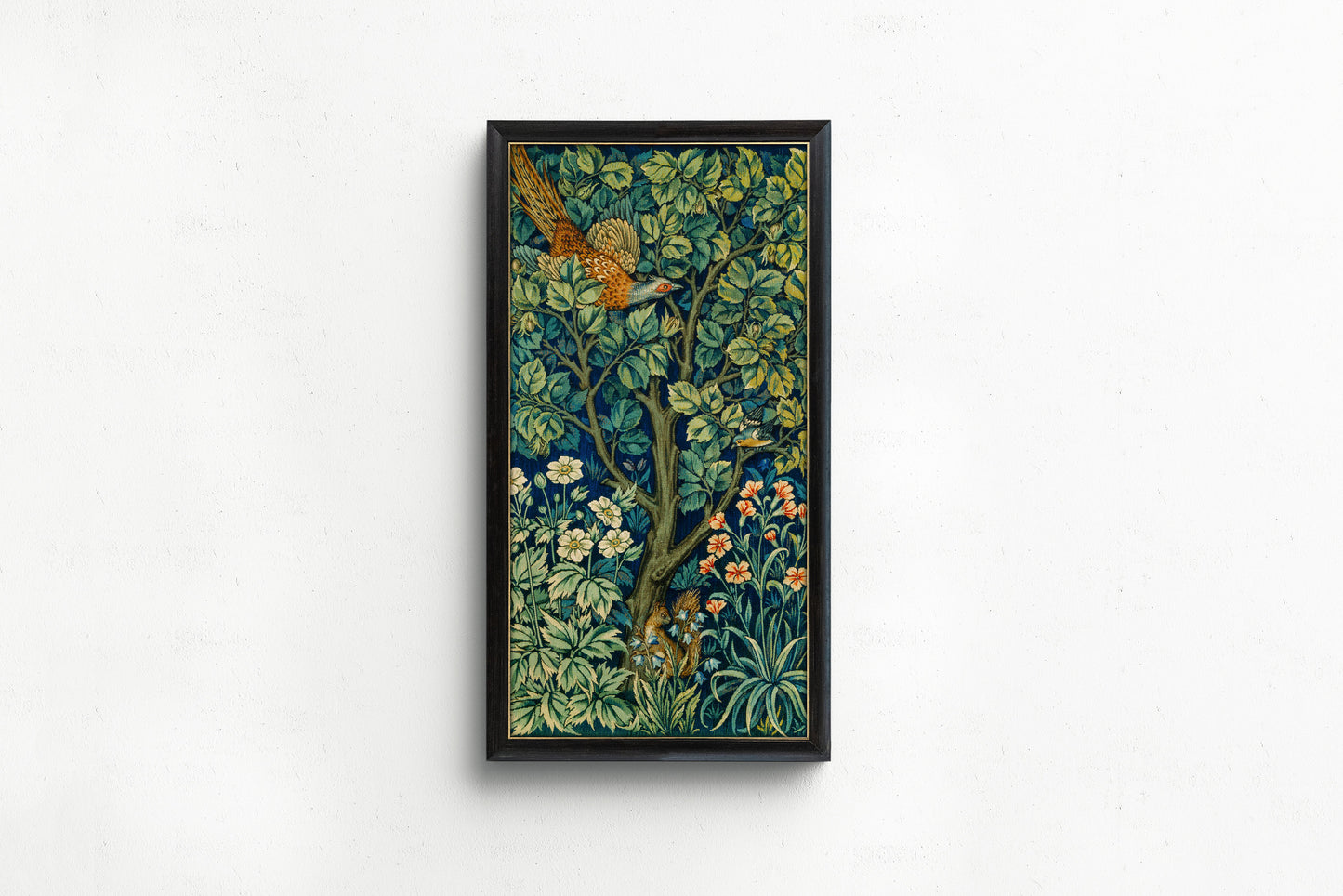 William Morris - Cock Pheasant and Squirrel | Vintage Victorian Botanical Tall Narrow Vertical Art (available framed or unframed)