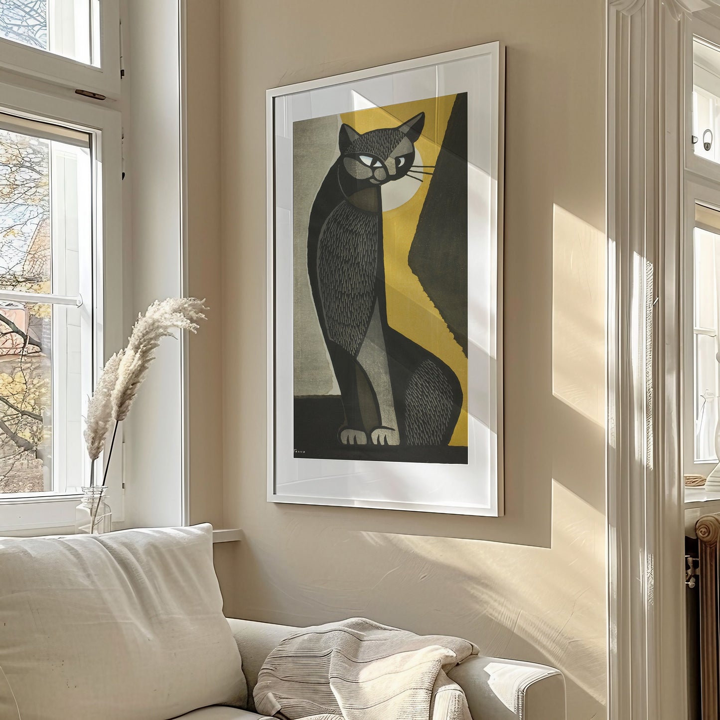 Inagaki Tomoo - Black Cat | Vintage Asian Japanese Tall Narrow Vertical Art (available framed or unframed)