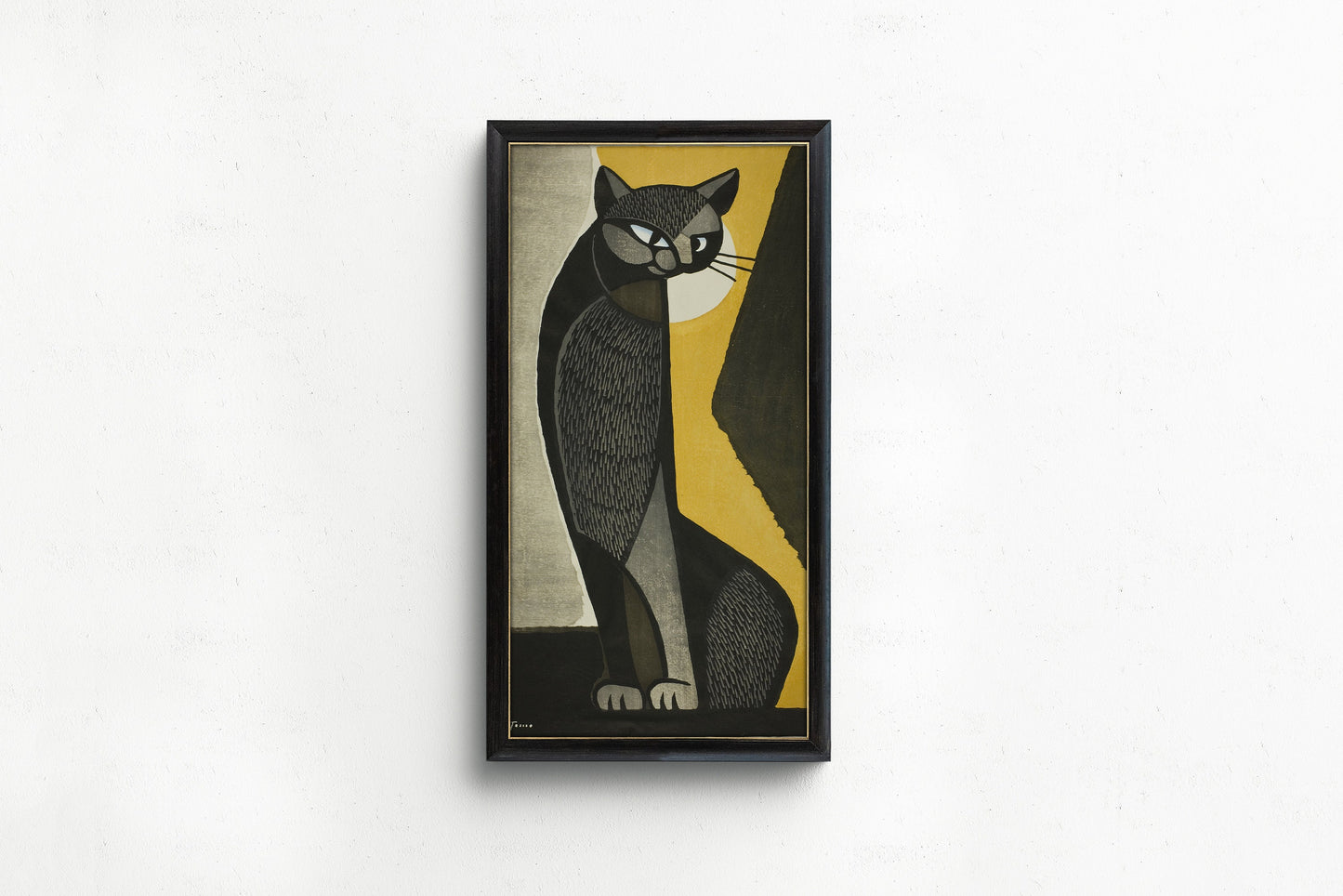 Inagaki Tomoo - Black Cat | Vintage Asian Japanese Tall Narrow Vertical Art (available framed or unframed)