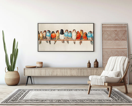 Vintage - Birds on a Wire | Wide Panoramic Art (available framed or unframed)