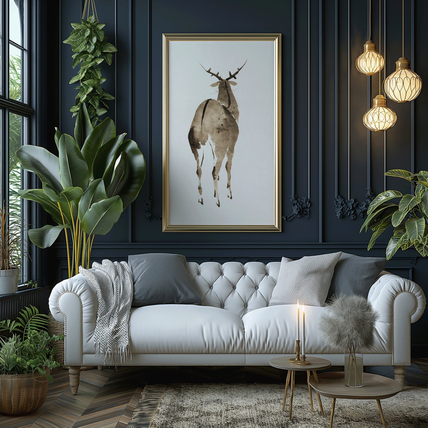 Katsushik Hokusai - Deer | Vintage Minimalist Narrow Vertical Asian Art (available framed or unframed)