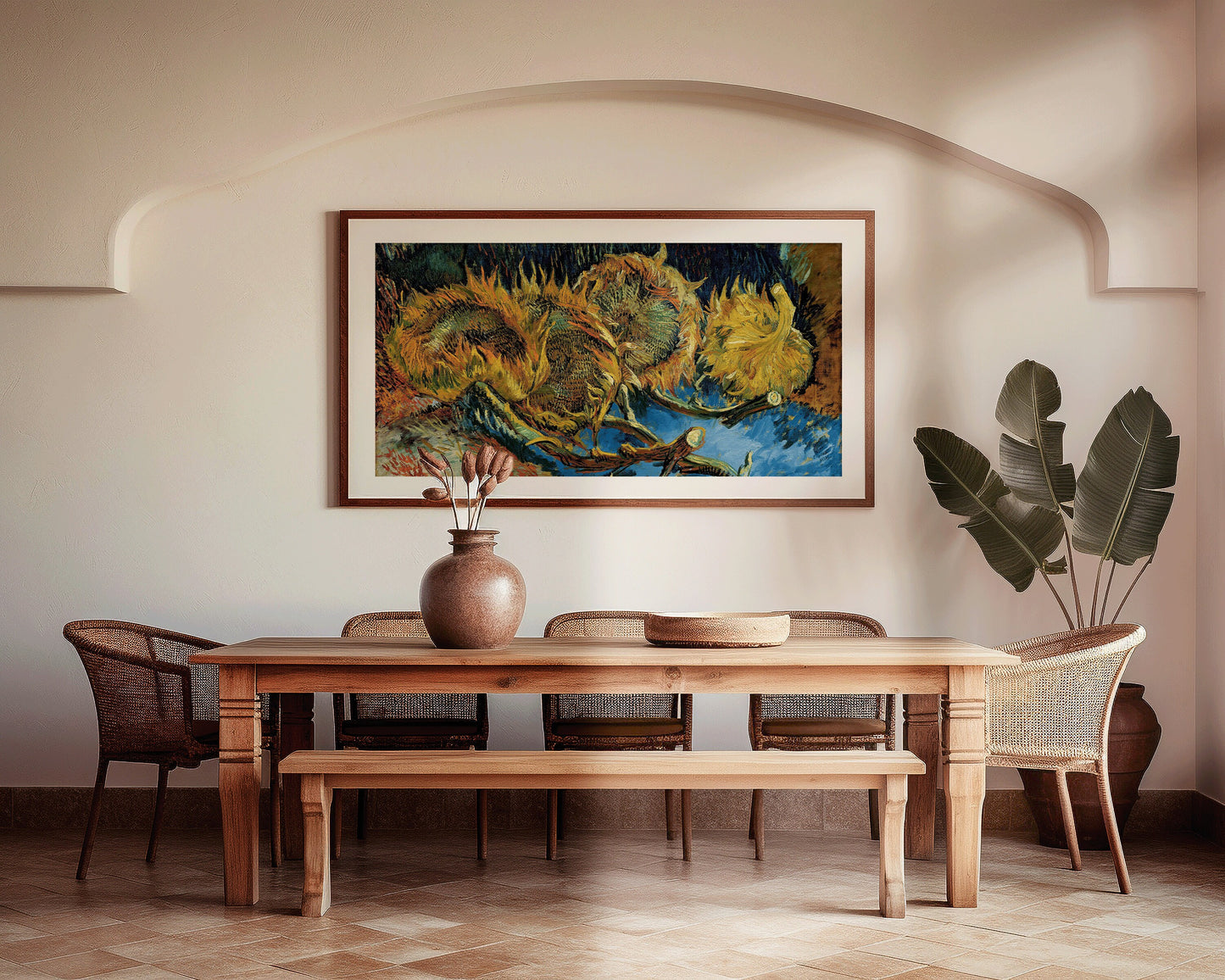 Vincent Van Gogh – Three Sunflowers Gone to Seed | Vintage Impressionist Wide Panoramic Art (available framed or unframed)