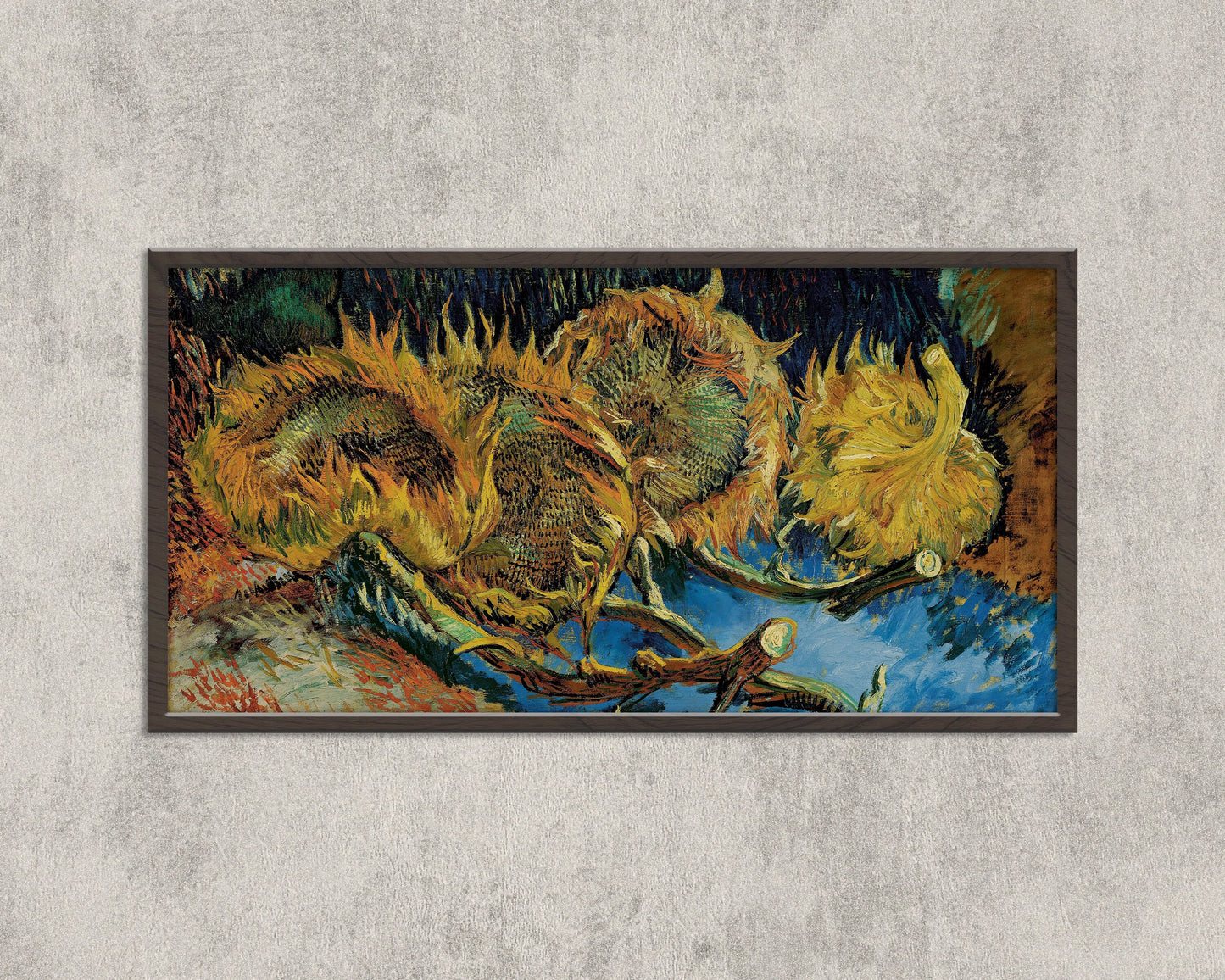 Vincent Van Gogh – Three Sunflowers Gone to Seed | Vintage Impressionist Wide Panoramic Art (available framed or unframed)