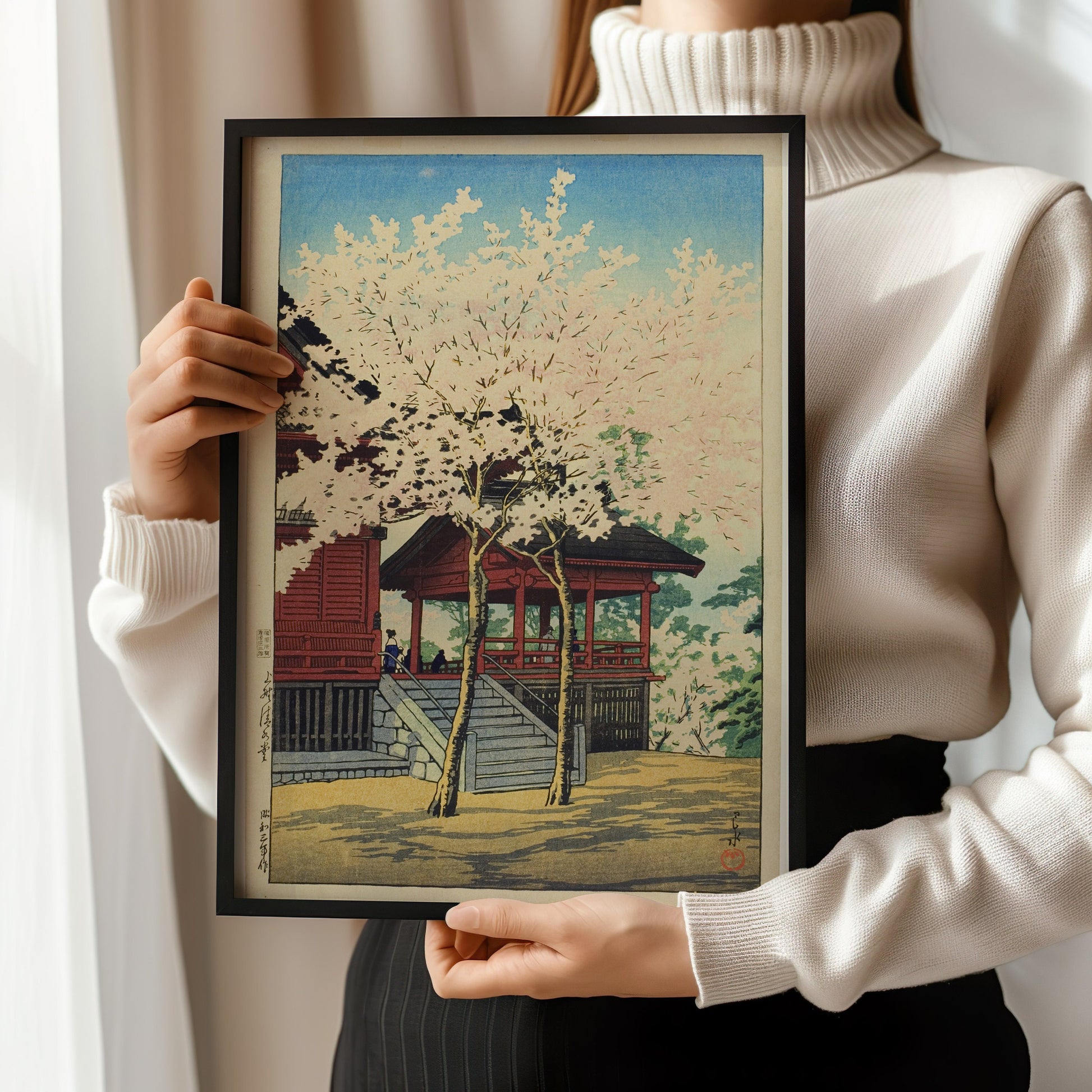 Kawase Hasui - Kiyomizu Hall Ueno | Vintage Japanese Cherry Blossoms Woodblock Art (available framed or unframed)