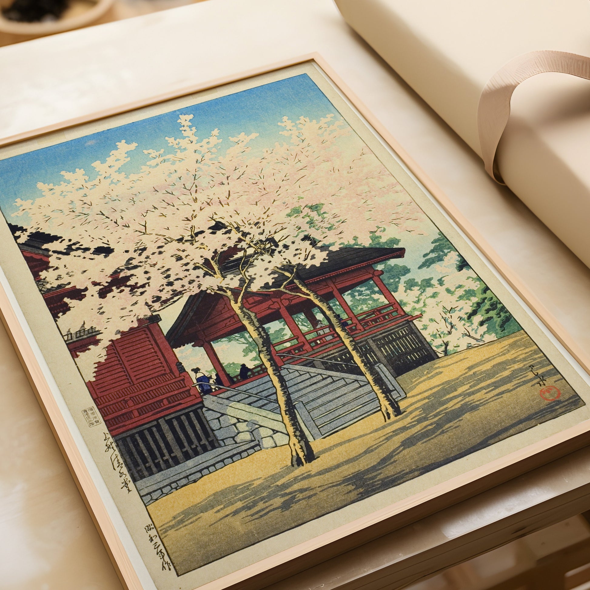 Kawase Hasui - Kiyomizu Hall Ueno | Vintage Japanese Cherry Blossoms Woodblock Art (available framed or unframed)