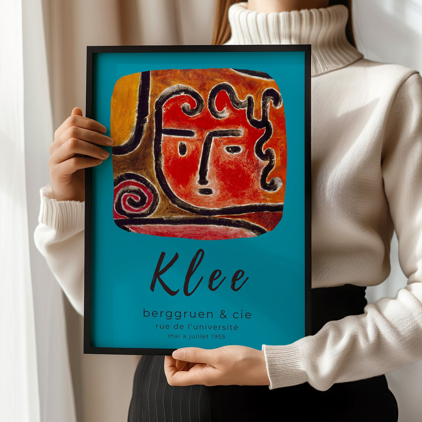 Paul Klee - Hot Blooded Girl | Modern Art Exhibition Poster in Orange and Blue (available framed or unframed)