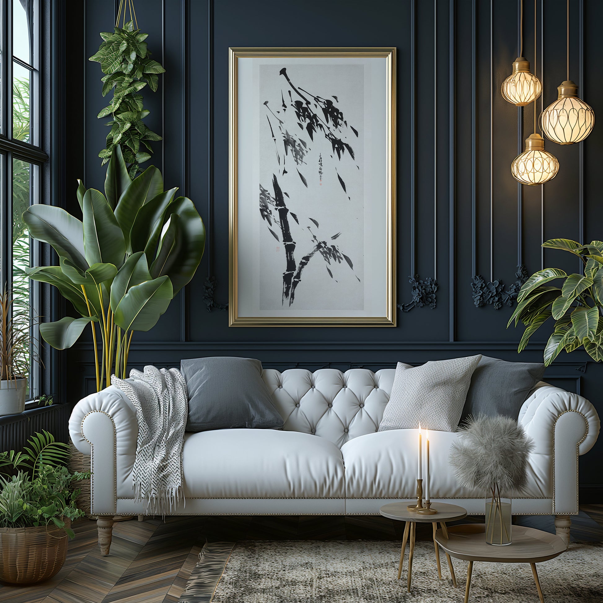 Bamboo in the Wind | Vintage Asian Japanese Chinese Narrow Tall Vertical Panoramic Art (available framed or unframed)