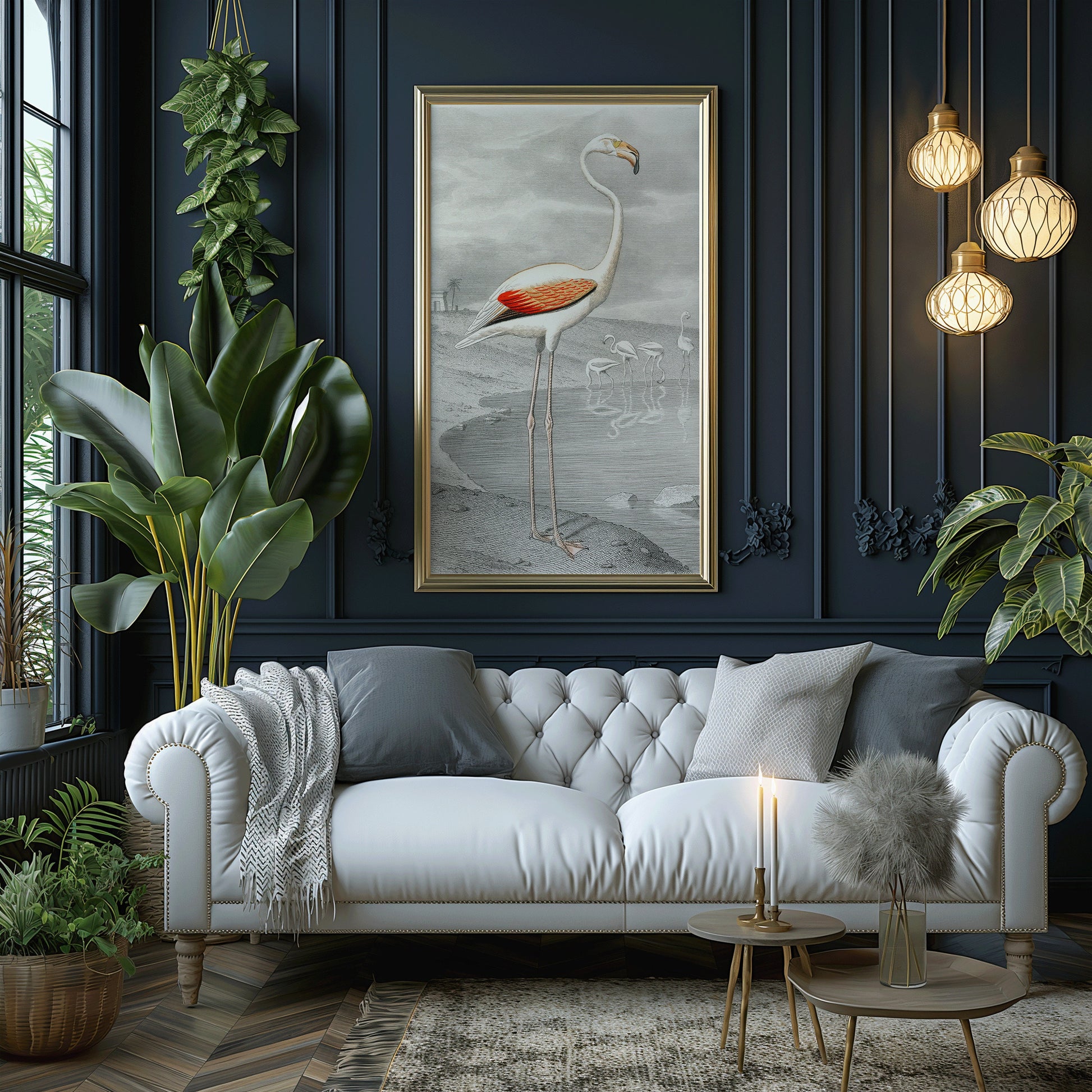 Le Flammant (Flamingo) by Edouard Travies (1853) | Vintage Narrow Tall Vertical Bird Art (available framed or unframed)