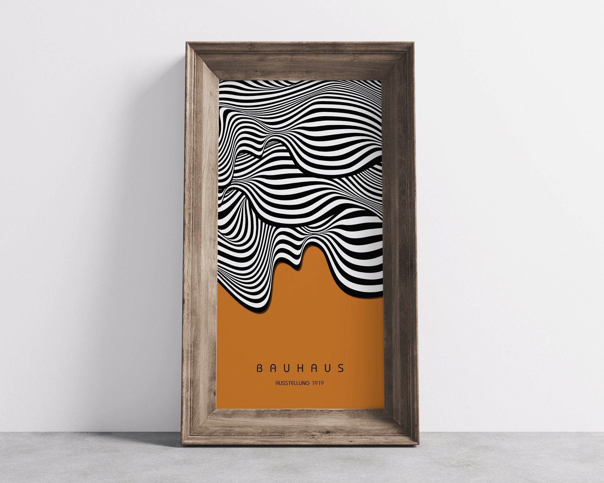 Bauhaus - Ochre Brown Waves | Vintage Narrow Vertical Mid-century Modern Art (available framed or unframed)