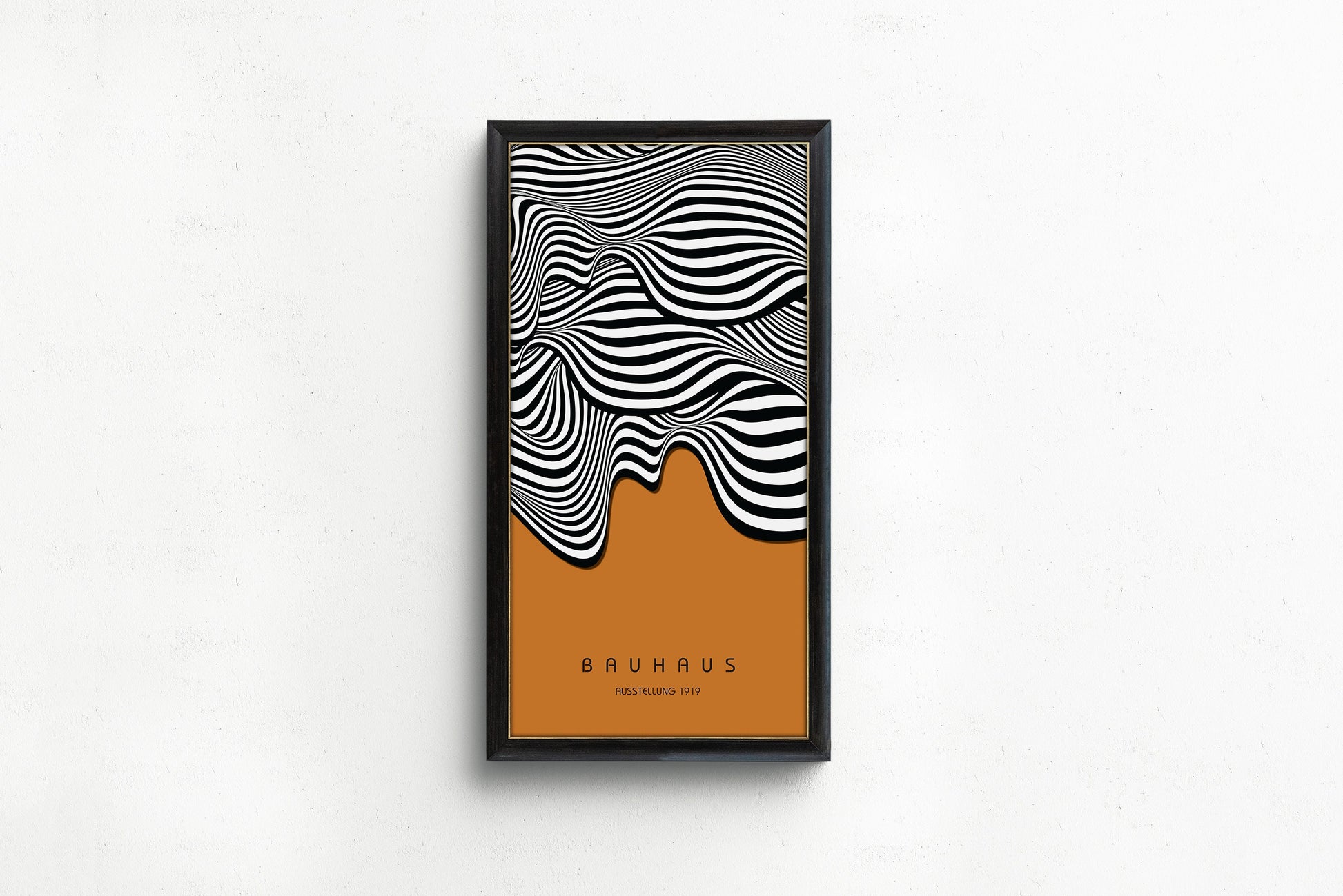 Bauhaus - Ochre Brown Waves | Vintage Narrow Vertical Mid-century Modern Art (available framed or unframed)