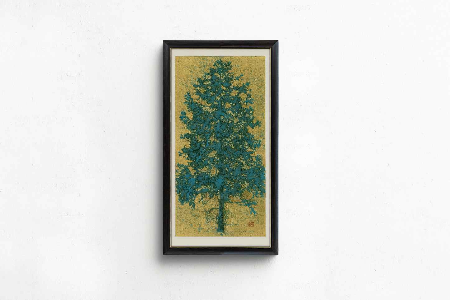 Joichi Hoshi - Blue Tree | Vintage Narrow Vertical Asian Botanical Art in Gold (available framed or unframed)