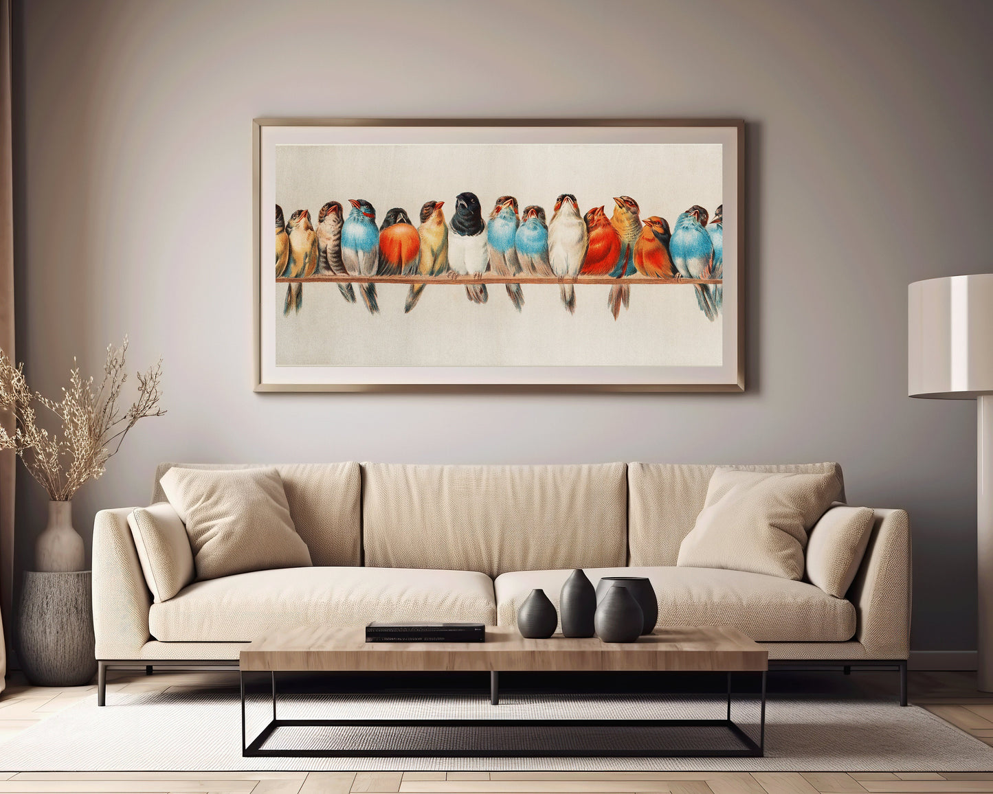 Vintage - Birds on a Wire | Wide Panoramic Art (available framed or unframed)