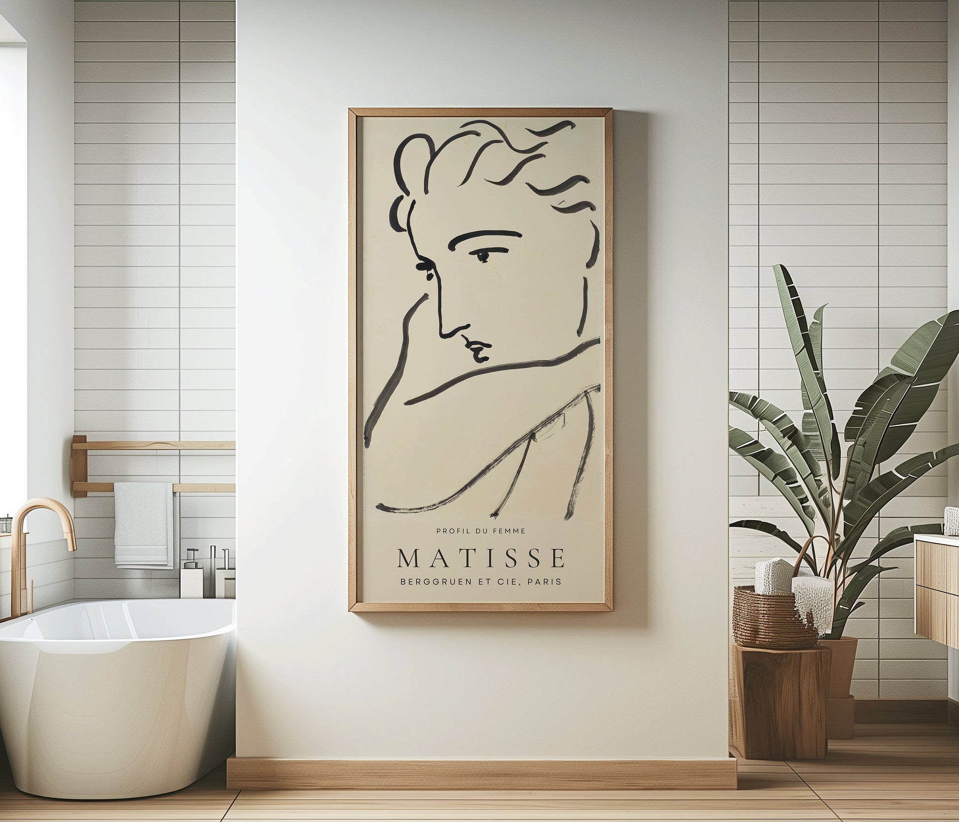 Henri Matisse - Profil du Femme (Profile of a Woman | Vintage Narrow Vertical Famous Sketch Beige Art (available framed or unframed)