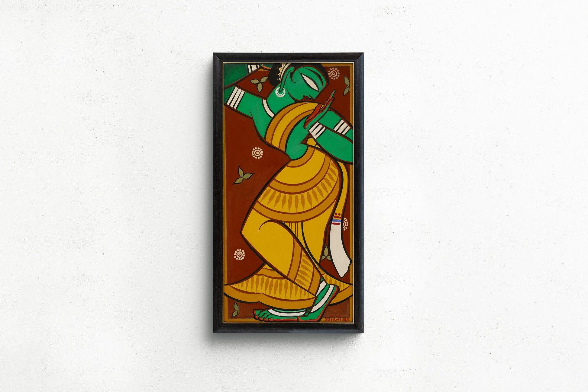 Jamini Roy - Dancing Gopini | Vintage Narrow Vertical Indian West Bengal Hindu Art (available framed or unframed)