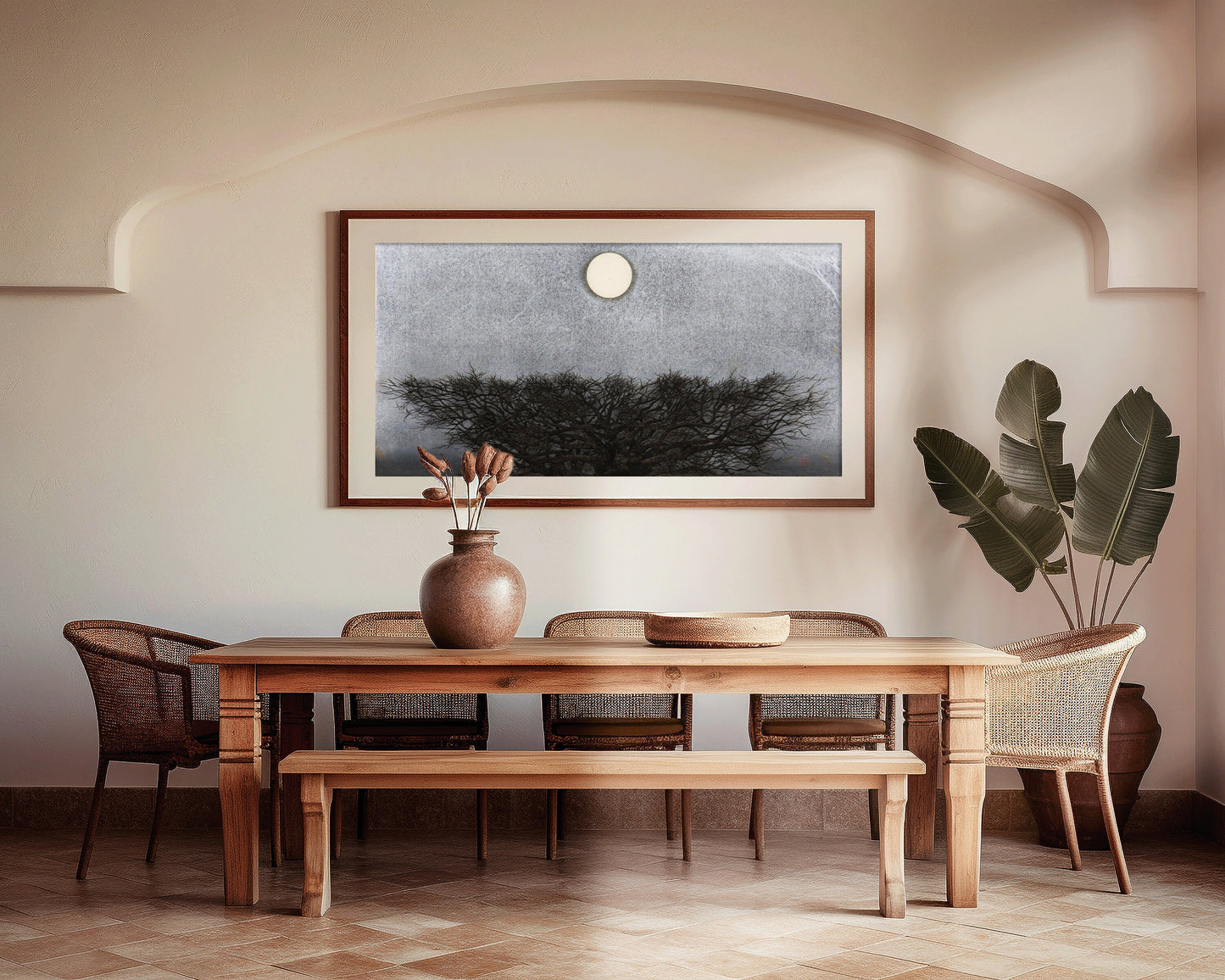 Joichi Hoshi - Moon over Tree | Vintage Japanese Wide Panoramic Art (available framed or unframed)