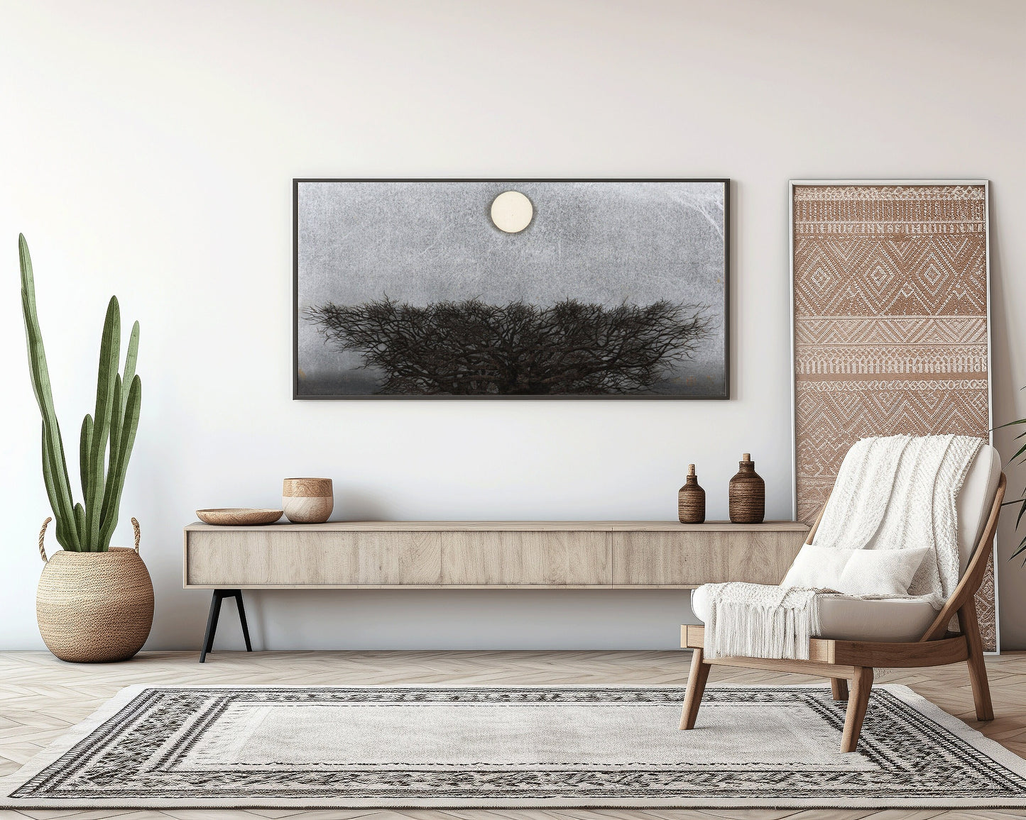 Joichi Hoshi - Moon over Tree | Vintage Japanese Wide Panoramic Art (available framed or unframed)