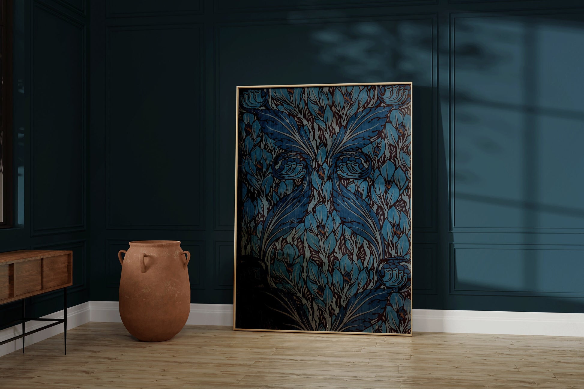 William Morris - Swirling Leaf | An Exceptionally Elegant Vintage Botanical Pattern Print in Blue (available framed or unframed)