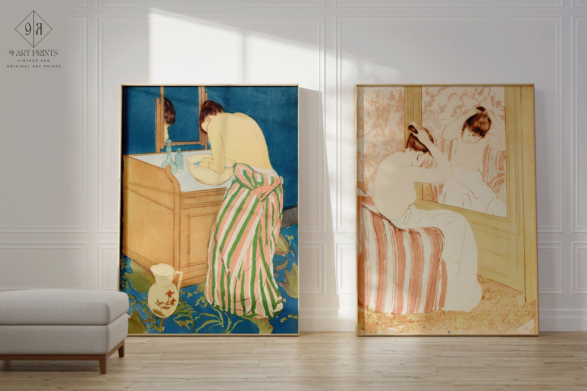 Mary Cassatt Set of 2 - Woman Bathing and Le Coiffure | Famous Impressionist Art (available framed or unframed)