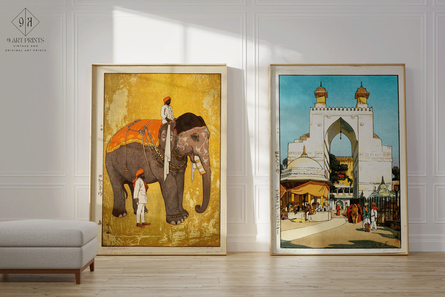 Hiroshi Yoshida Set of 2 India Prints - Elephant and Rider and Ajmer Gate | Vintage Japanese Woodblock Art (available framed or unframed)