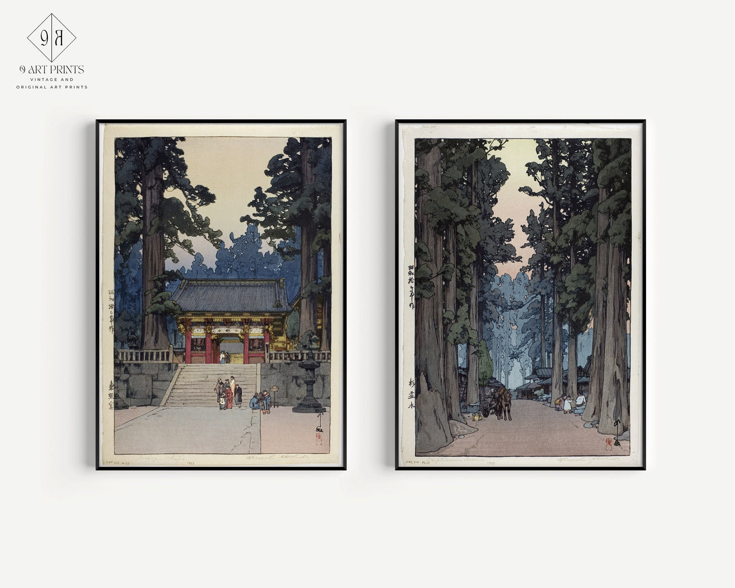 Hiroshi Yoshida Set of 2 India Prints - Toshogu Shrine, Cryptomeria Avenue | Vintage Japanese Woodblock Art (available framed or unframed)