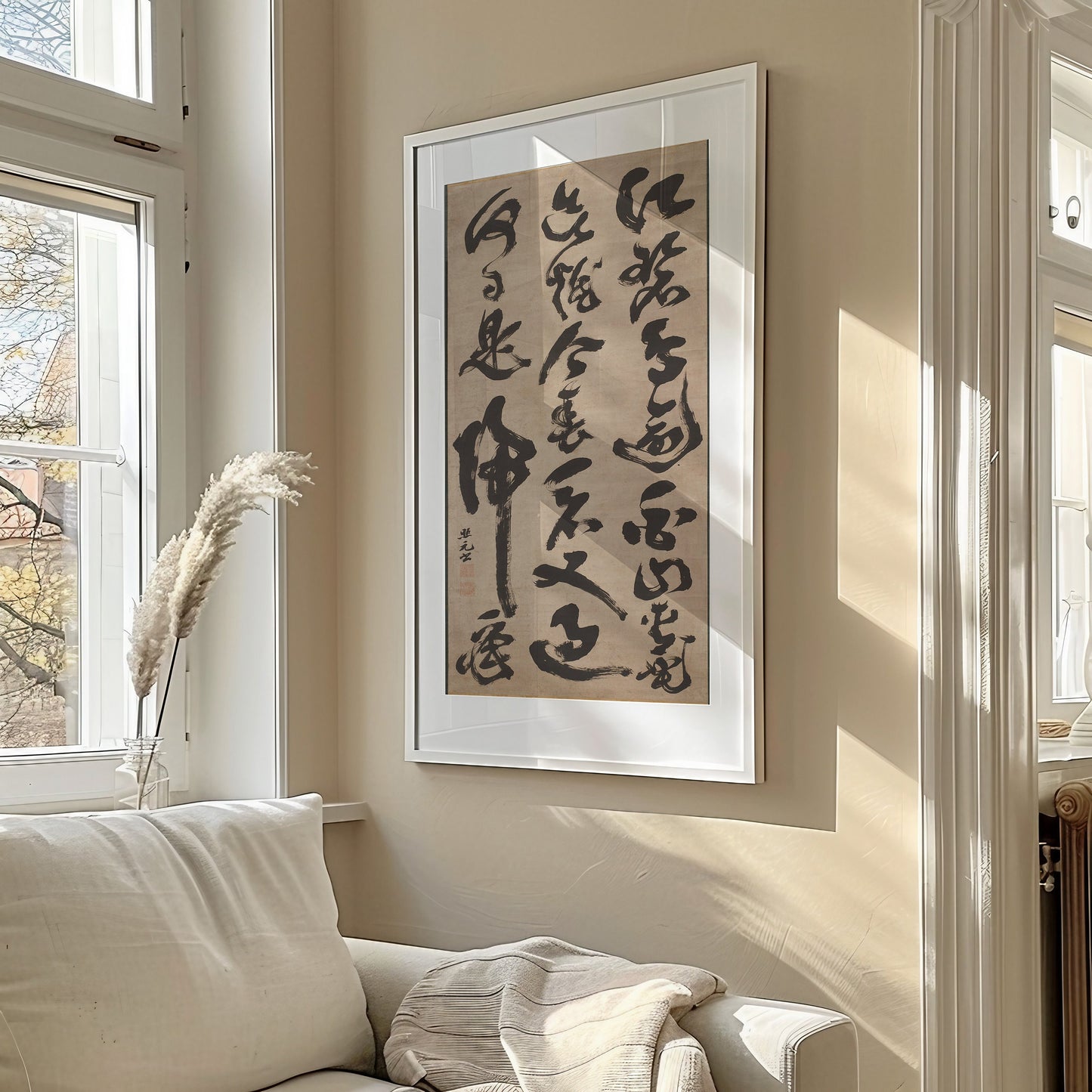 Dufu - Over the Blue River | Vintage Asian Japanese Chinese Calligraphy Tall Panoramic Art (available framed or unframed)