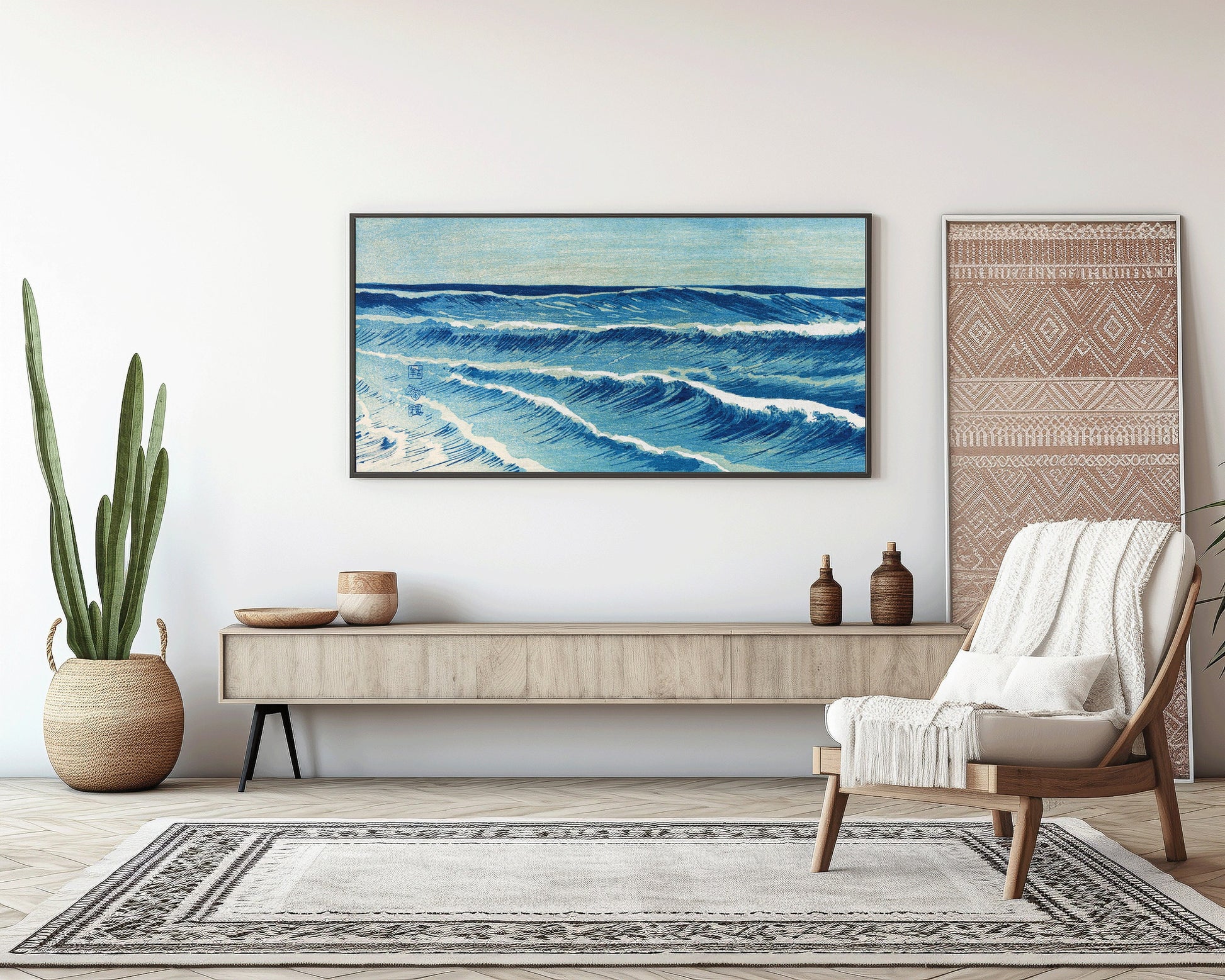 Uehara Konen - Ocean Waves | Vintage Japanese Wide Panoramic Art in Blue (available framed or unframed)