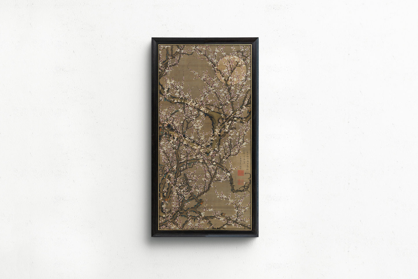 Ito Jakuchu - White Plum Blossoms and Moon | Vintage Asian Japanese Tall Panoramic Art (available framed or unframed)