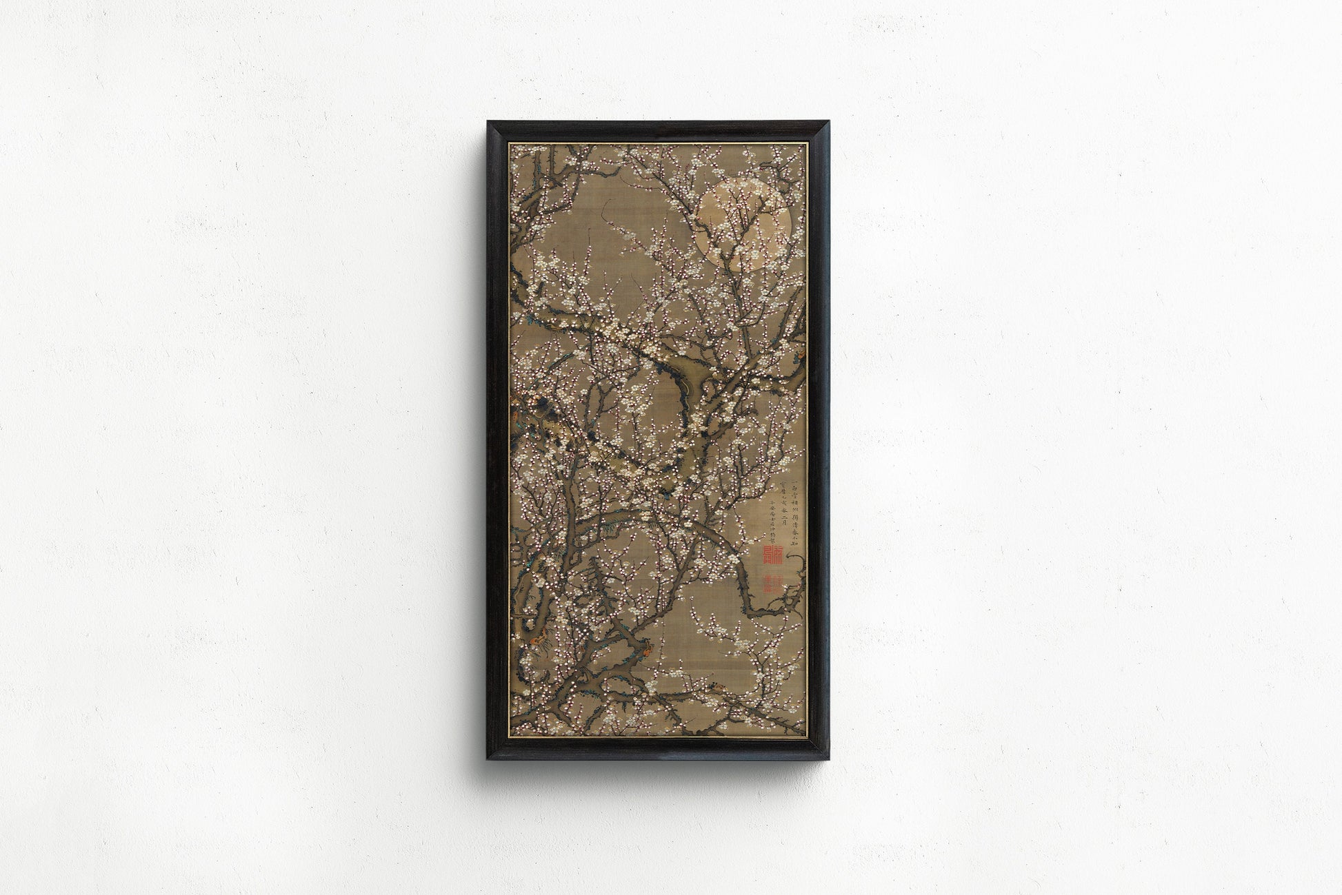 Ito Jakuchu - White Plum Blossoms and Moon | Vintage Asian Japanese Tall Panoramic Art (available framed or unframed)