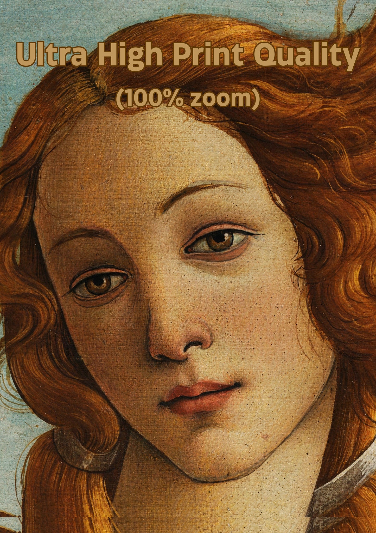 Close-up of a vintage portrait print showcasing ultra high print quality with 100% zoom detail.