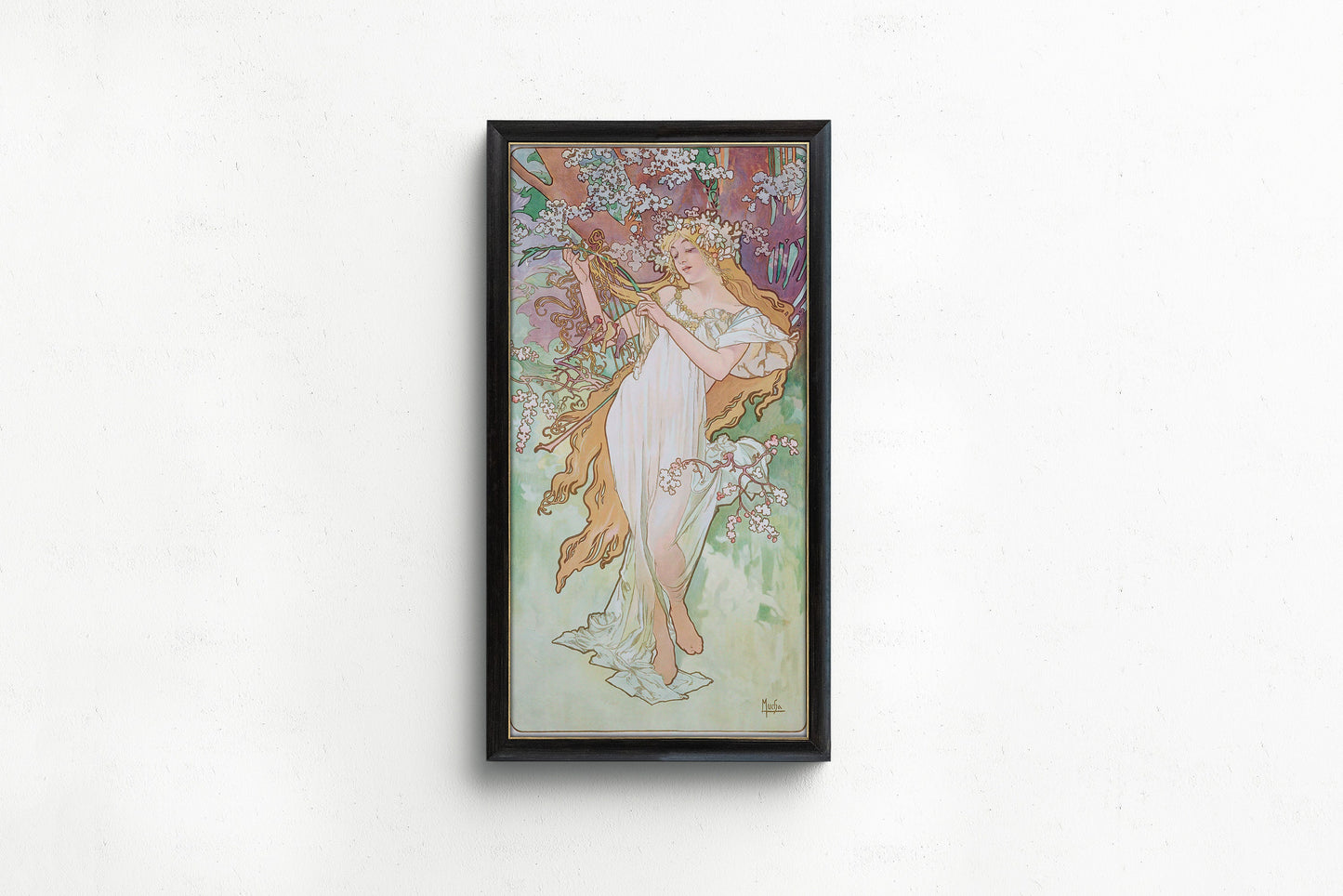 Alphonse Mucha Les Saisons Spring framed vintage art print, handcrafted by artisans with FSC-certified wood and archival paper