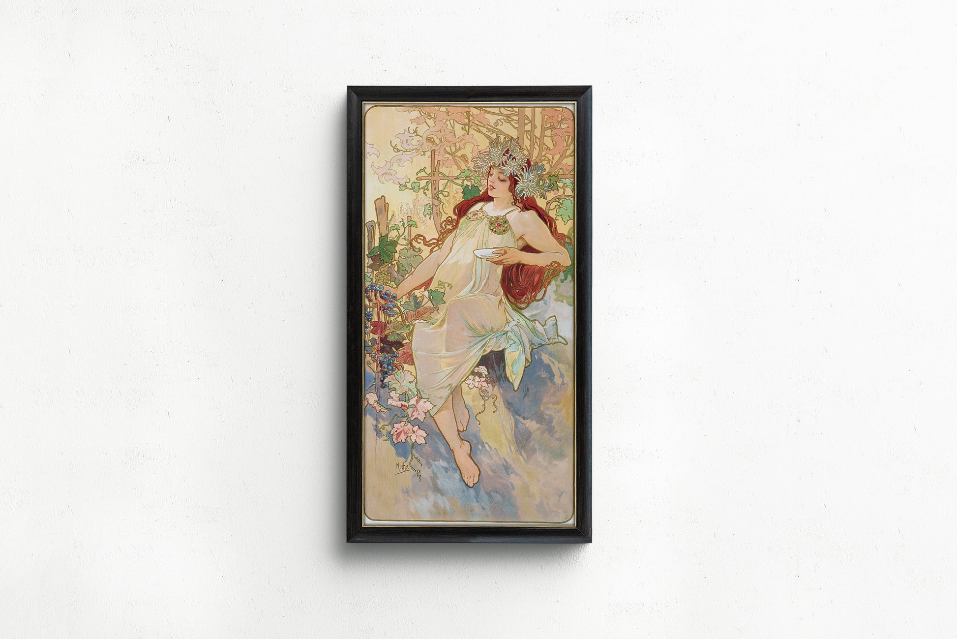 Alphonse Mucha Les Saisons L'ete Summer framed vintage narrow vertical art print on display