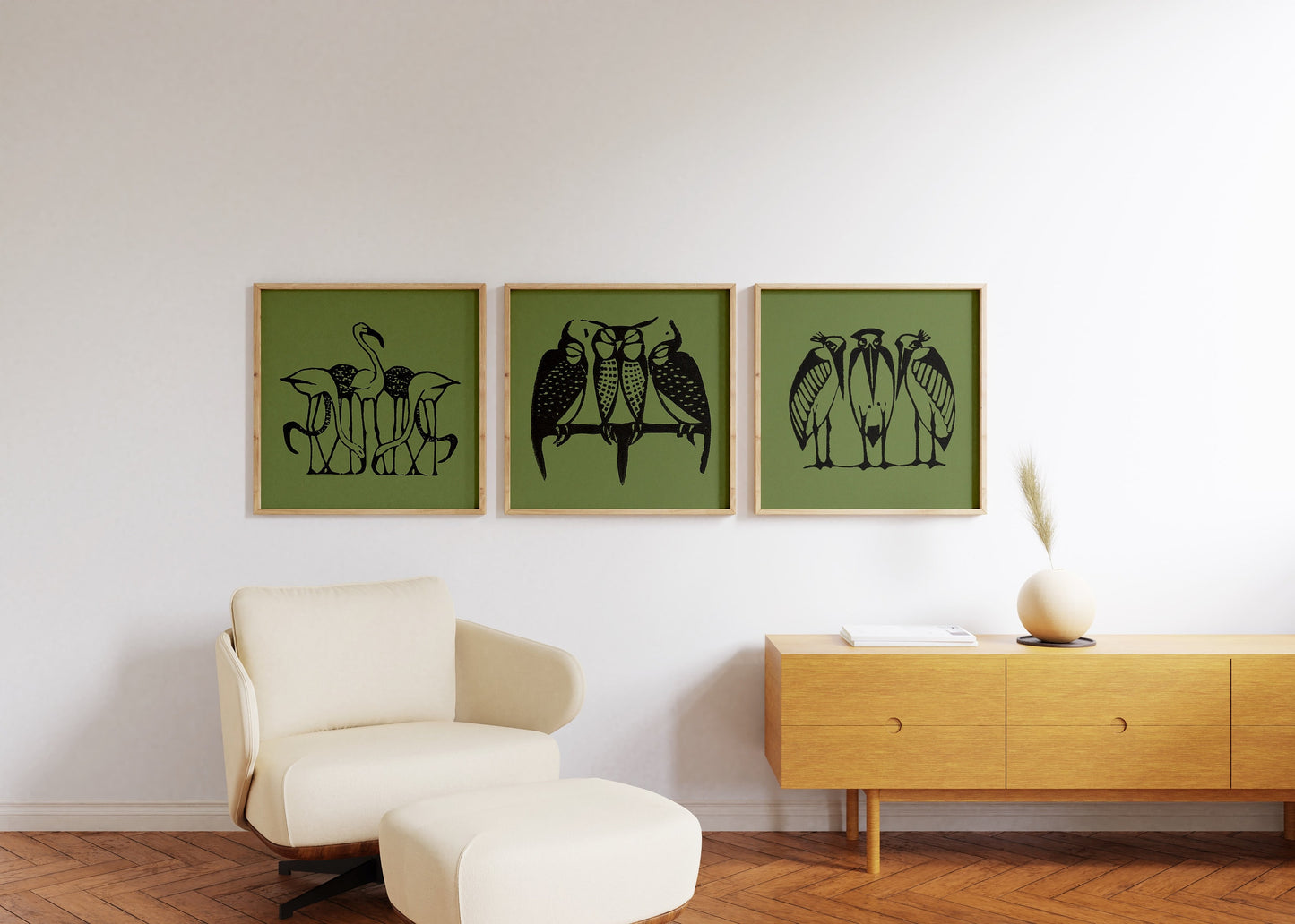 William Gerritt Dijsselhoff Set of Three Green Birds Posters | Vintage Available framed or unframed