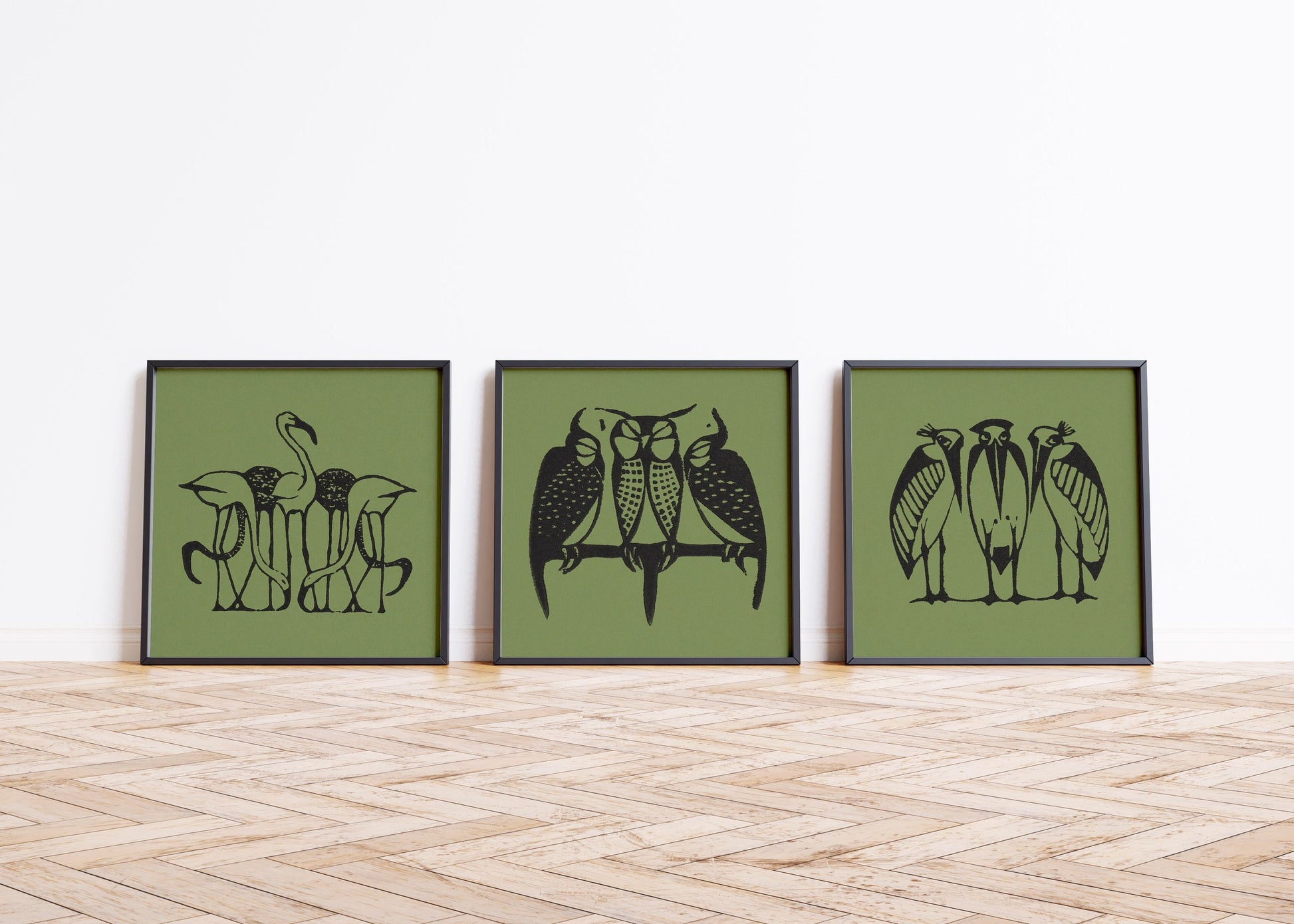 William Gerritt Dijsselhoff Set of Three Green Birds Posters | Vintage Available framed or unframed