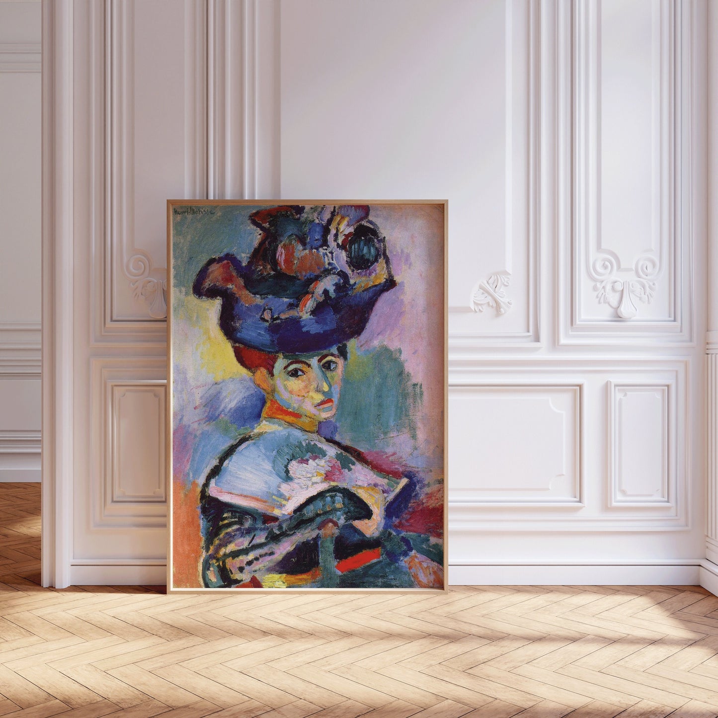 Henri Matisse Woman with a Hat framed fine art print in elegant interior setting, available in bespoke or classic frame options.