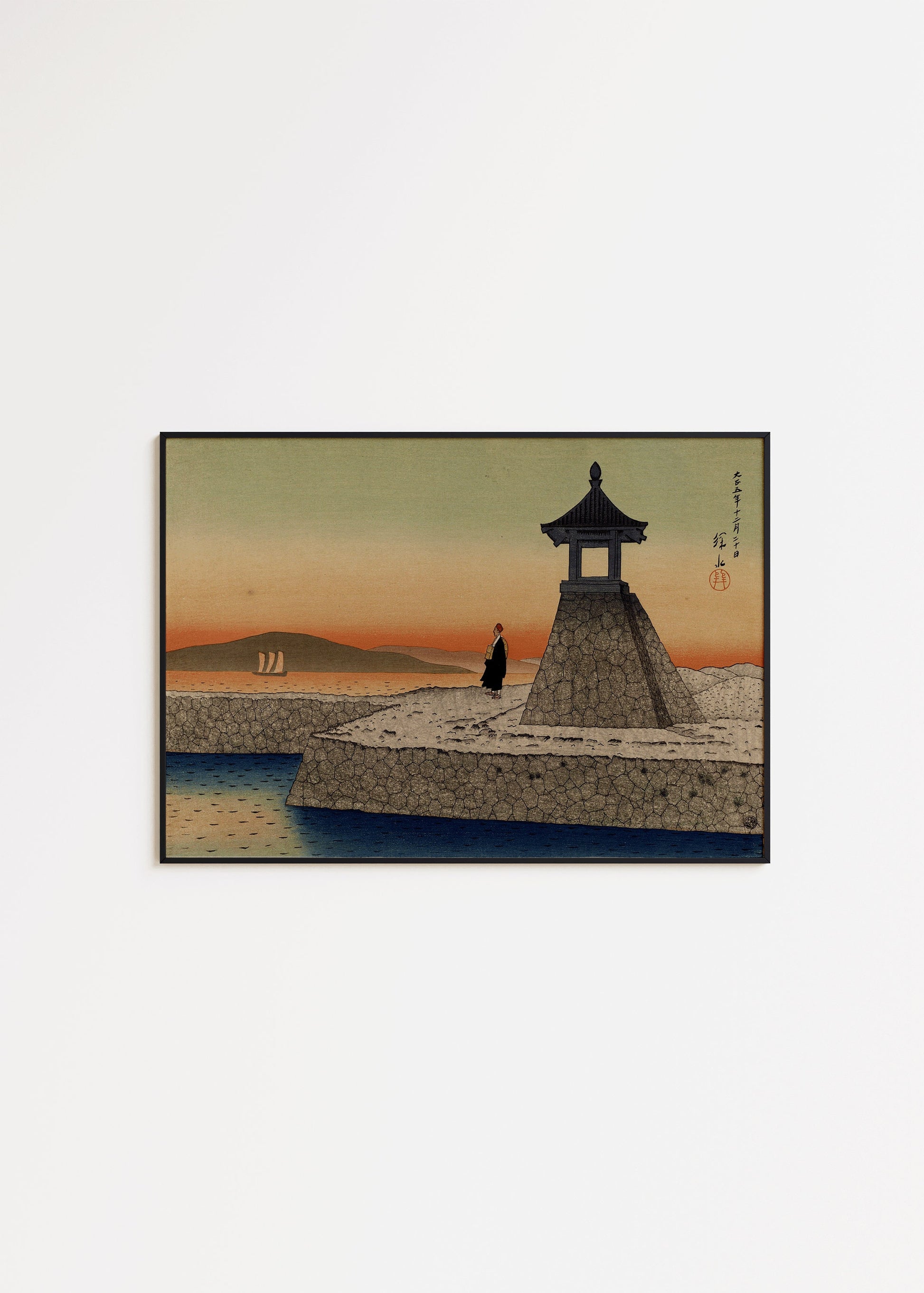 Ito Shinsui's Sunrise at Akashi woodblock art framed print, Japanese vintage style, museum-quality, available framed or unframed