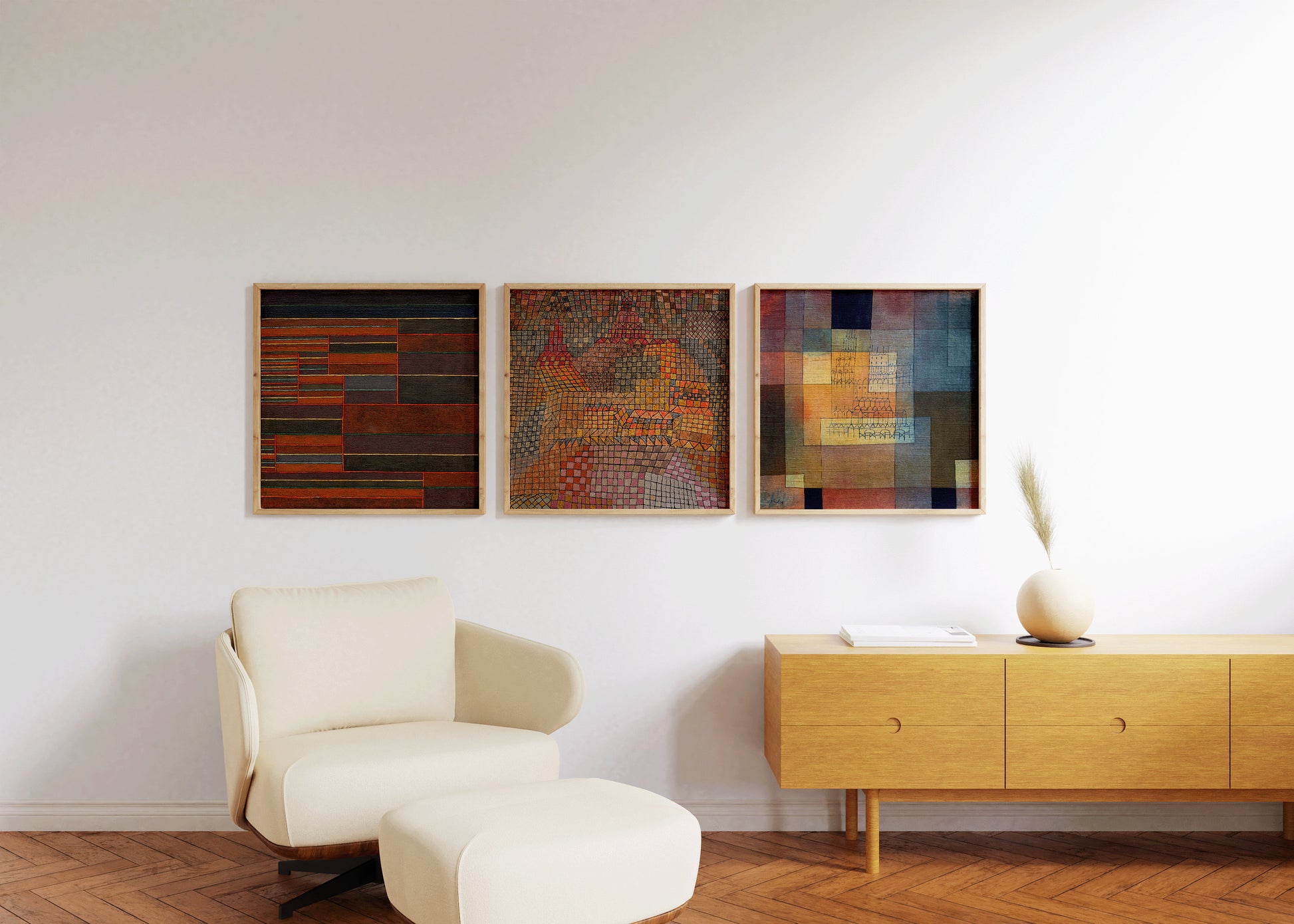 Set of 3 Paul Klee Art Posters - On the Current Six Thresholds; Polyphonic Architecture and Stadtburg Castle | Available framed or unframed