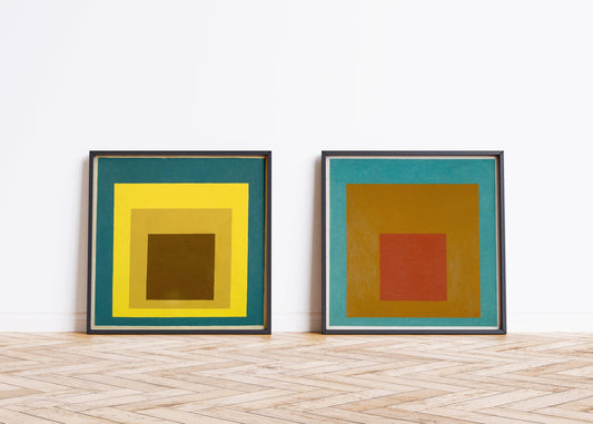 Josef Albers Set of 2 - Still Remembered and Sonorous | Vintage Mid-century Abstract Art Homage to the Square (available framed or unframed)