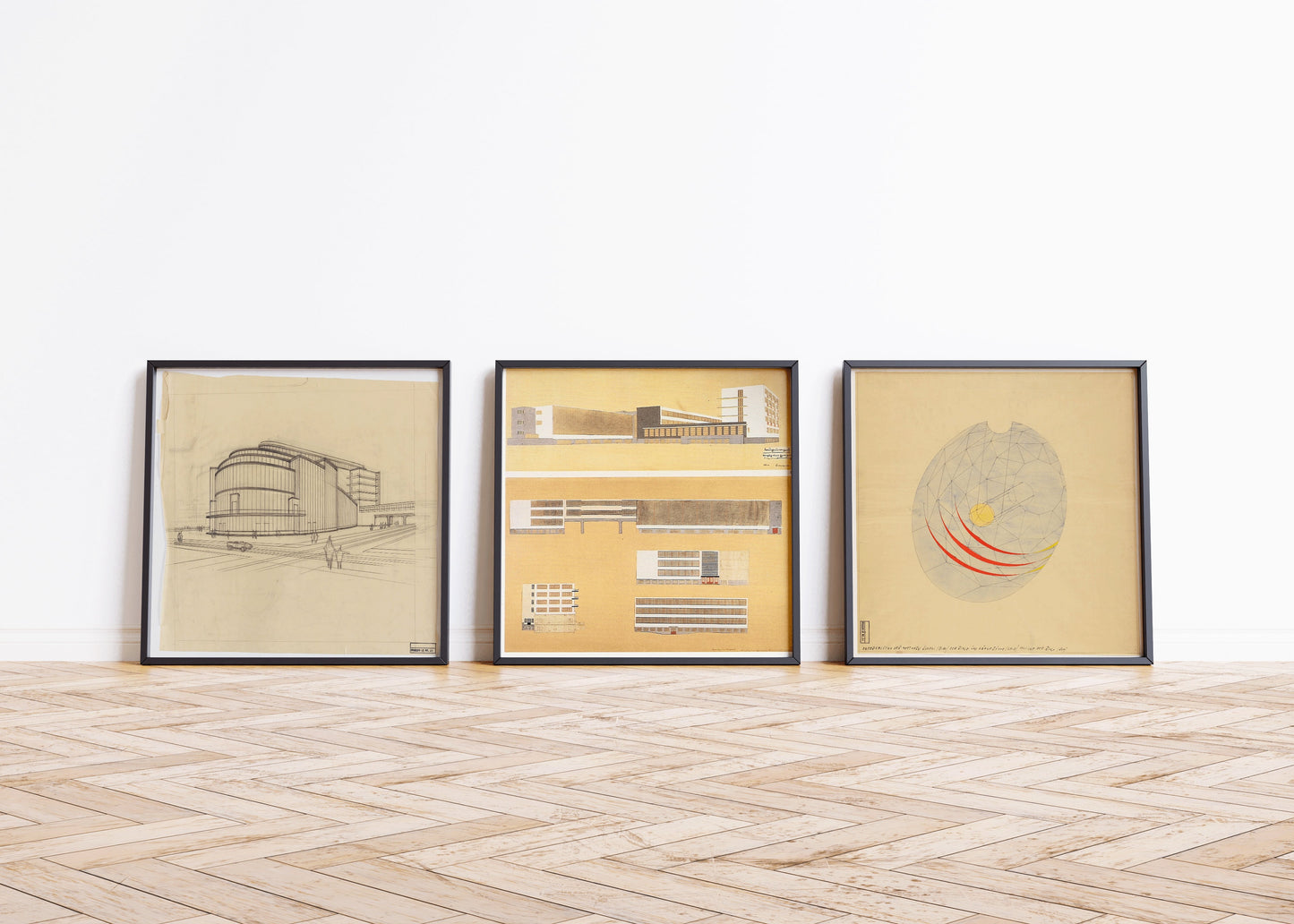 Walter Gropius Set of 3 Vintage Bauhaus Building Sketch Posters | Available framed or unframed