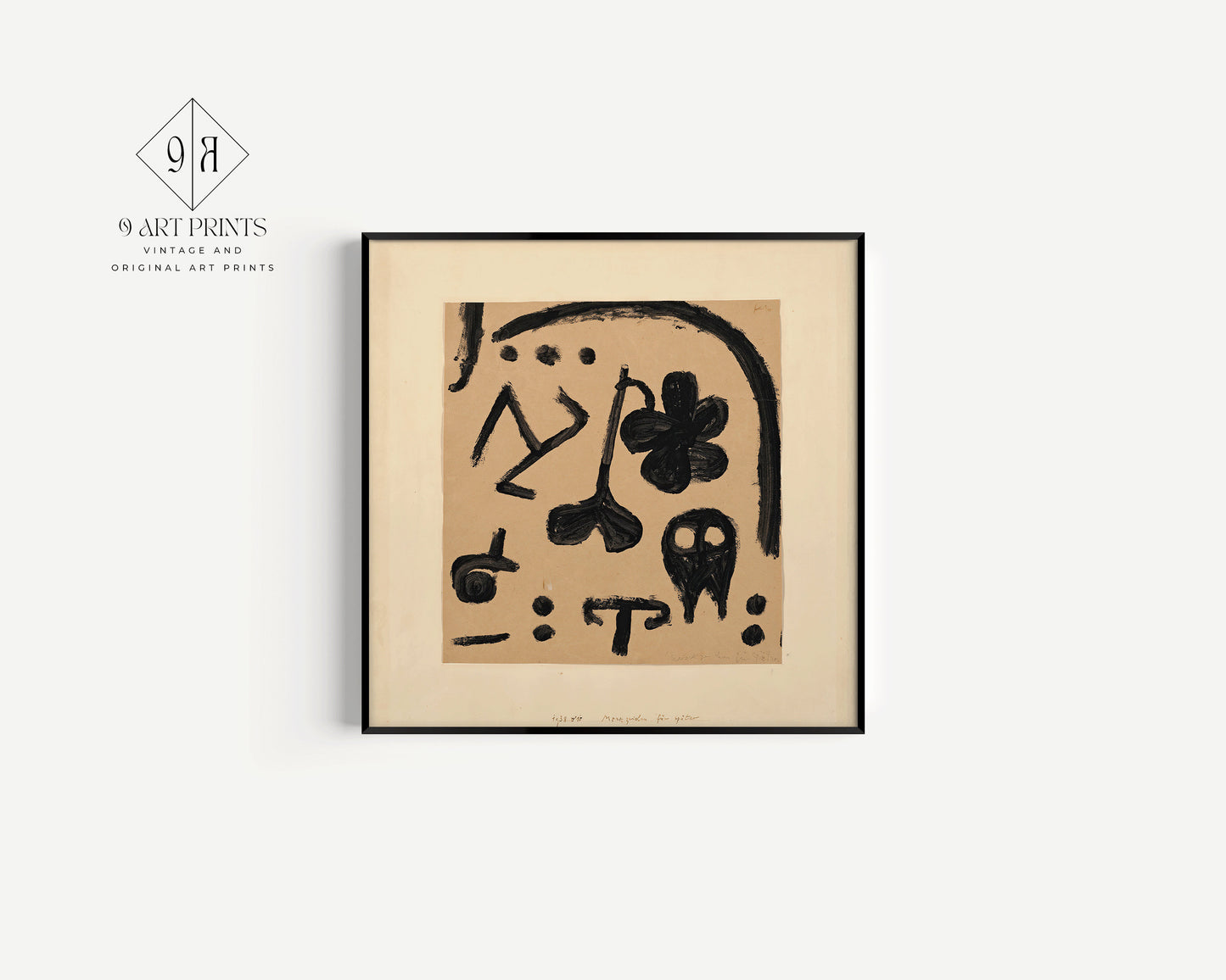 Vintage mid-century modern abstract art print by Paul Klee in beige, available framed or unframed, museum-quality fine art.